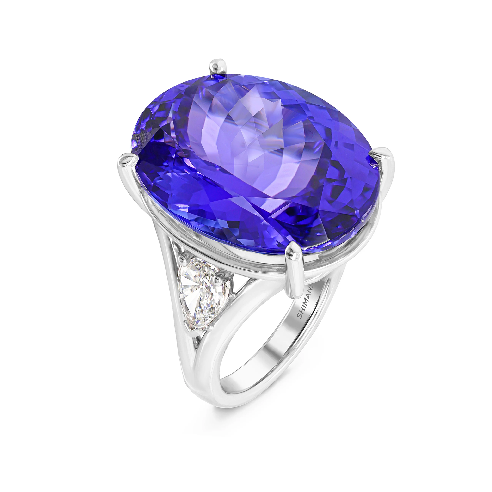Shimansky 25.45ct Oval Tanzanite & Diamond Dress Ring in 18K White Gold - 3D View #card-first
