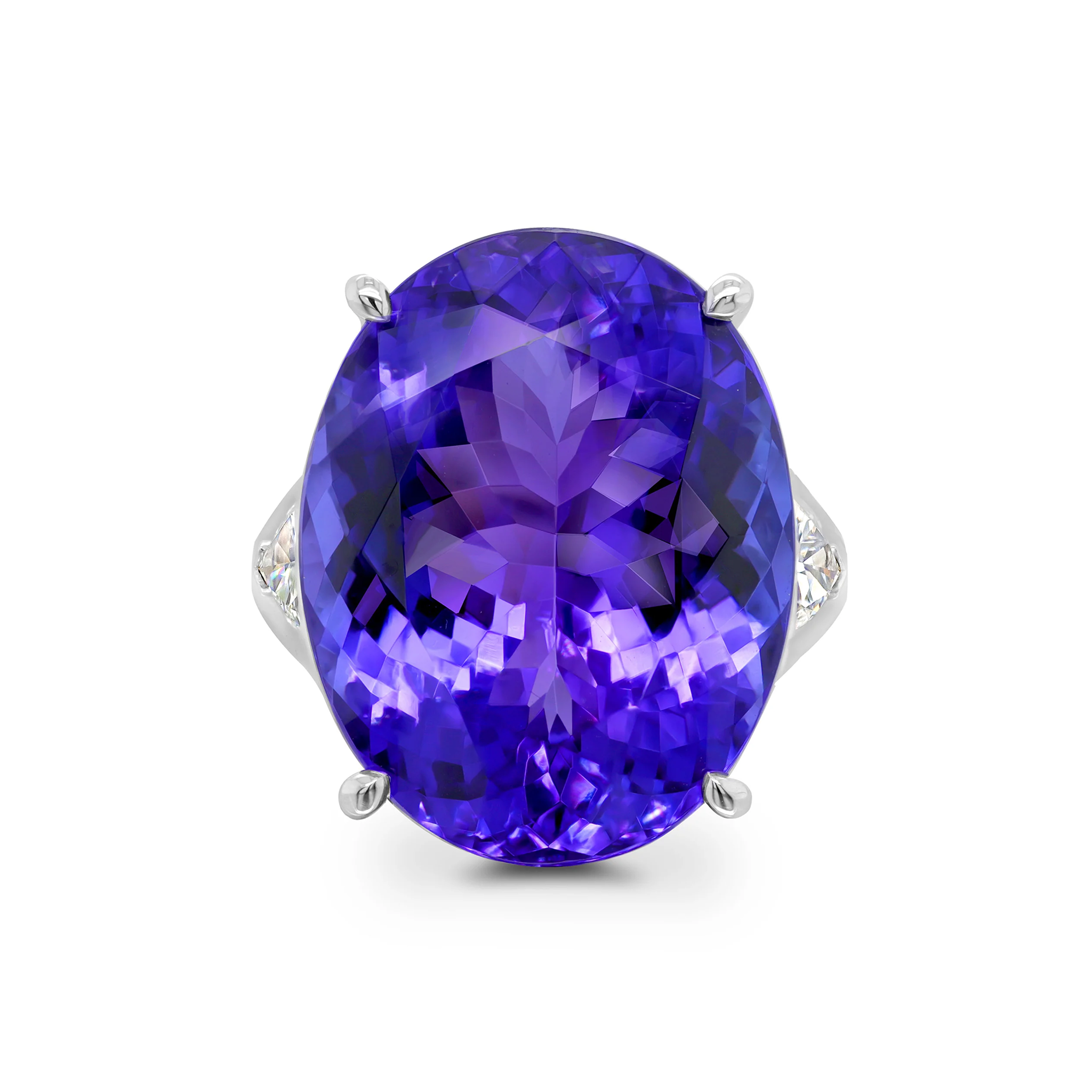 Shimansky 25.45ct Oval Tanzanite & Diamond Dress Ring in 18K White Gold - Front View 
