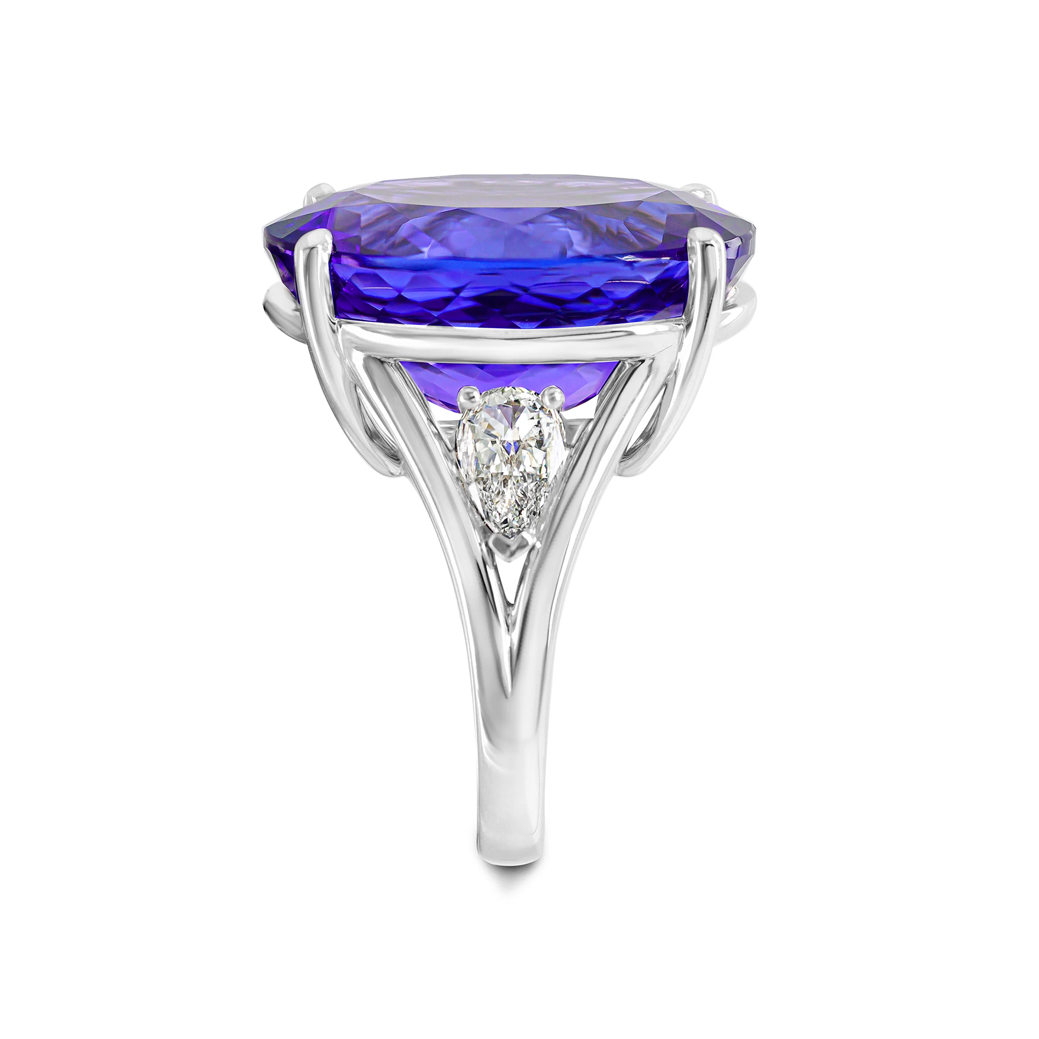 Shimansky 25.45ct Oval Tanzanite & Diamond Dress Ring in 18K White Gold - Profile View
