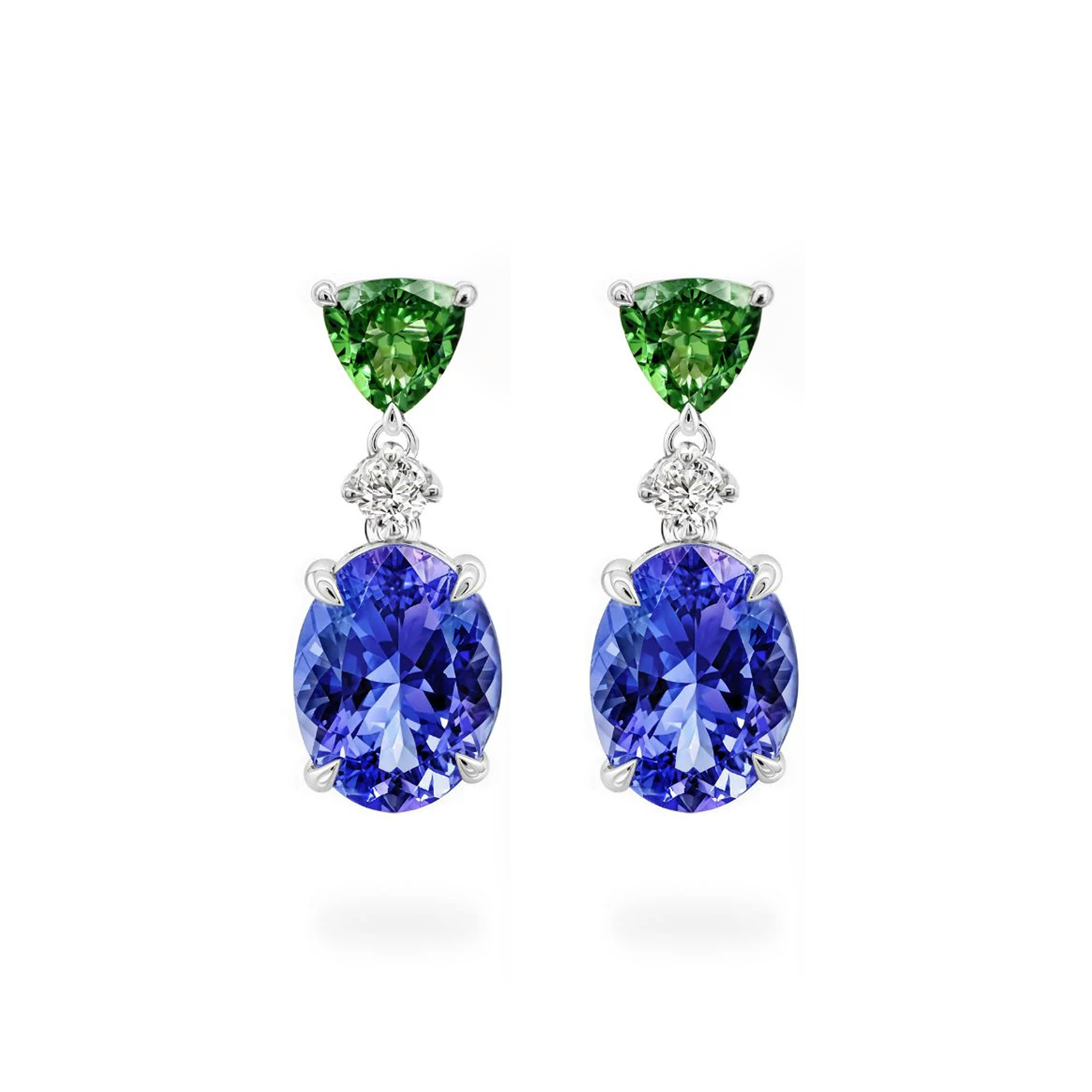 Tanzanite and Tsavorite Drop Earrings - Shimansky Jewelry Front View