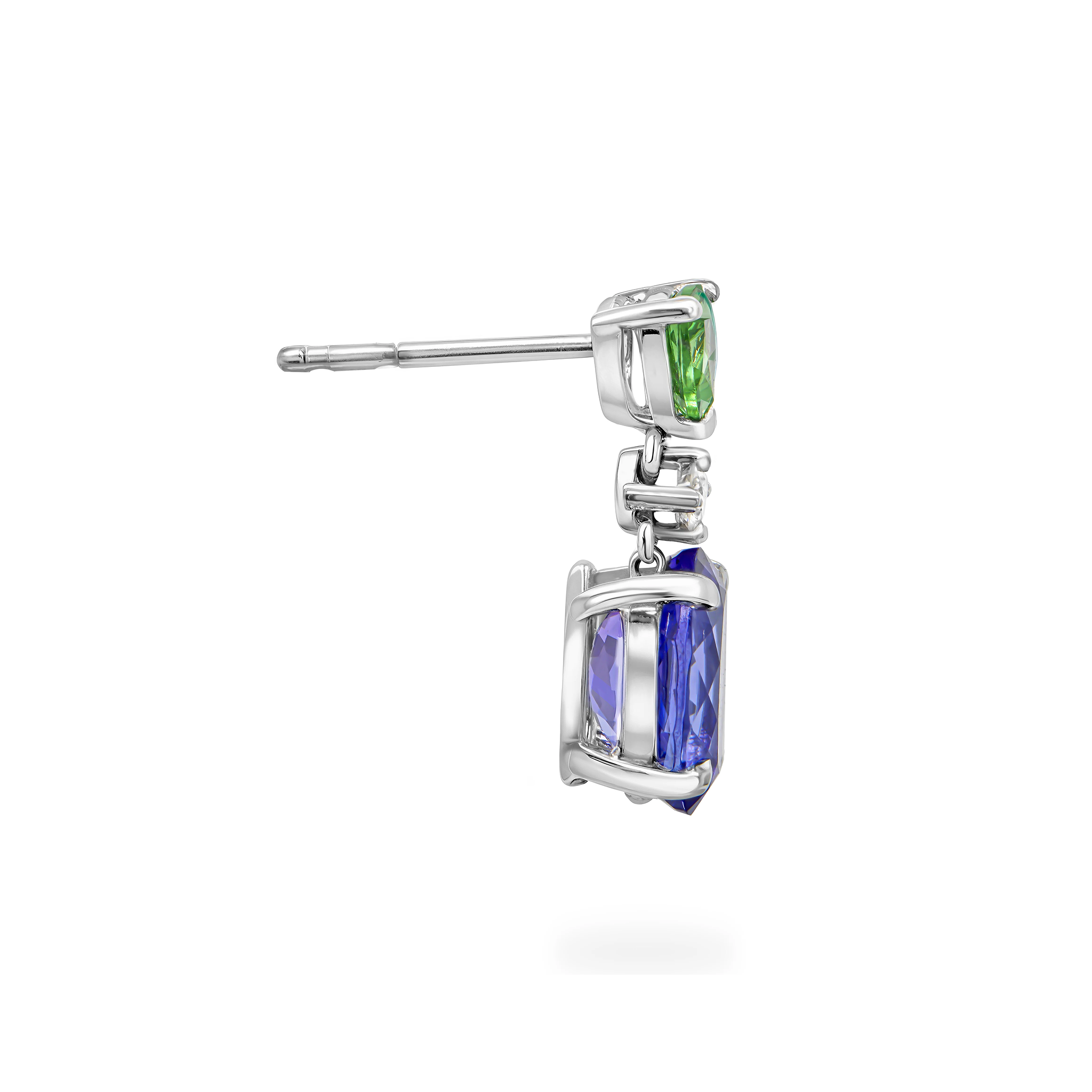 Tanzanite and Tsavorite Drop Earrings - Shimansky Jewelry Side View