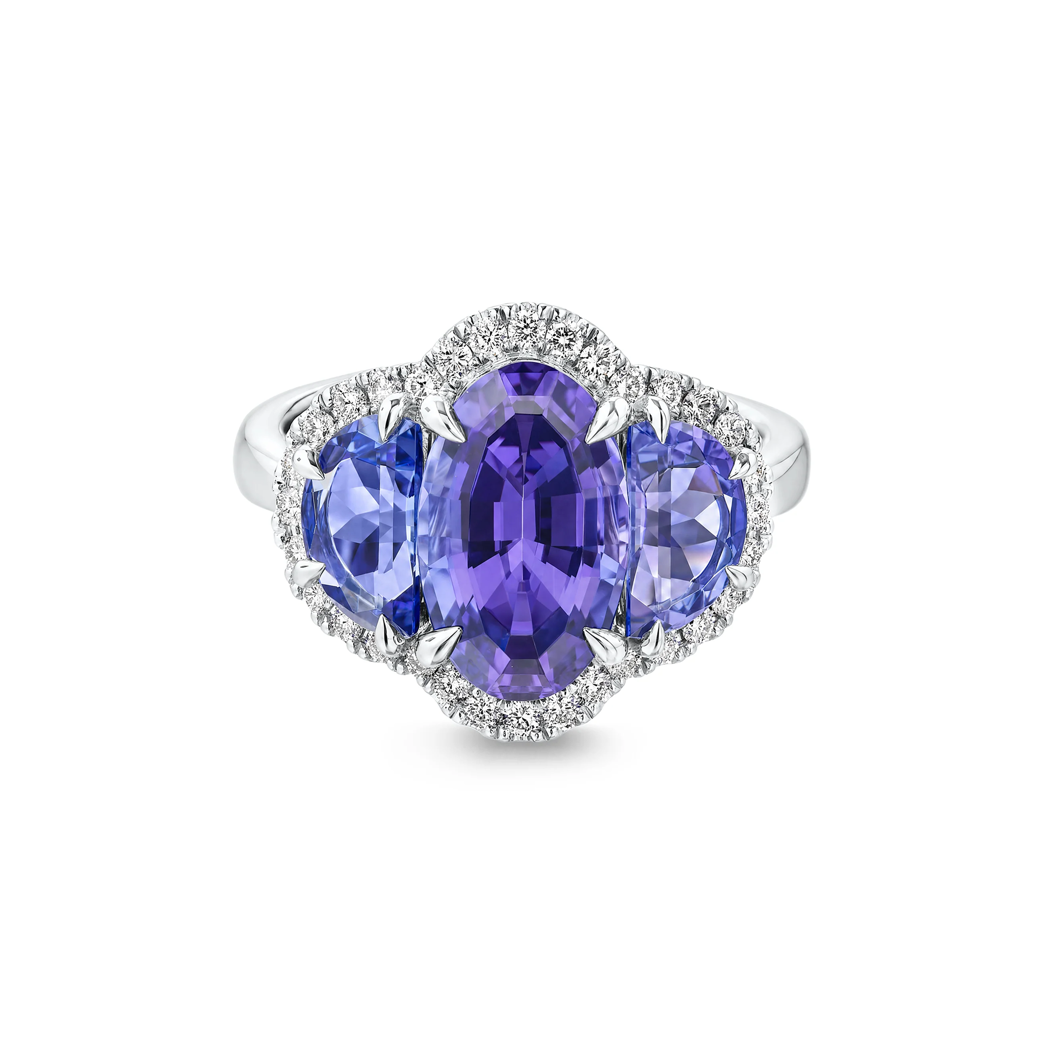 Shimansky 5.1ct Ovella Tanzanite Halo Dress Ring in Platinum - Front View