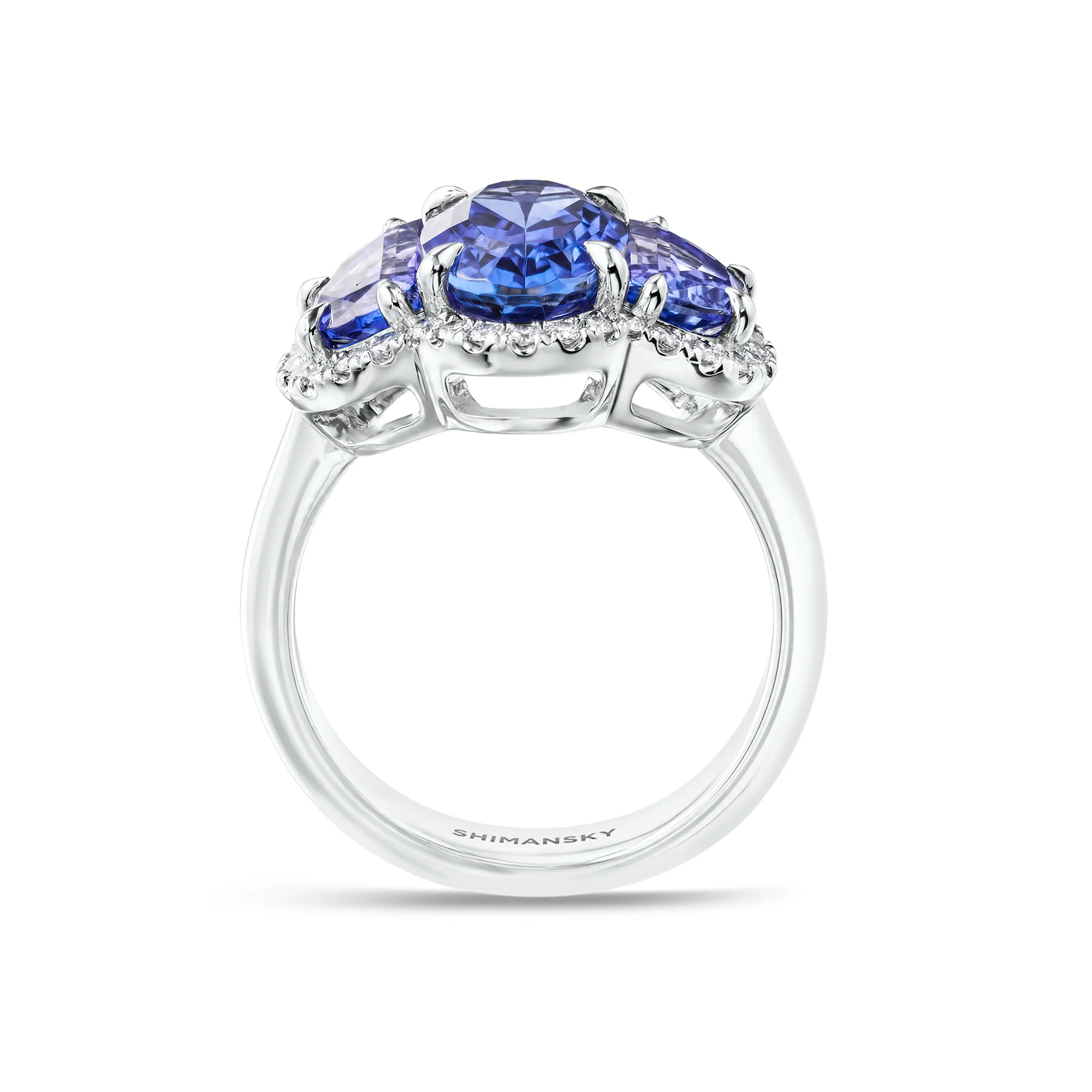 Shimansky 5.1ct Ovella Tanzanite Halo Dress Ring in Platinum - Side View