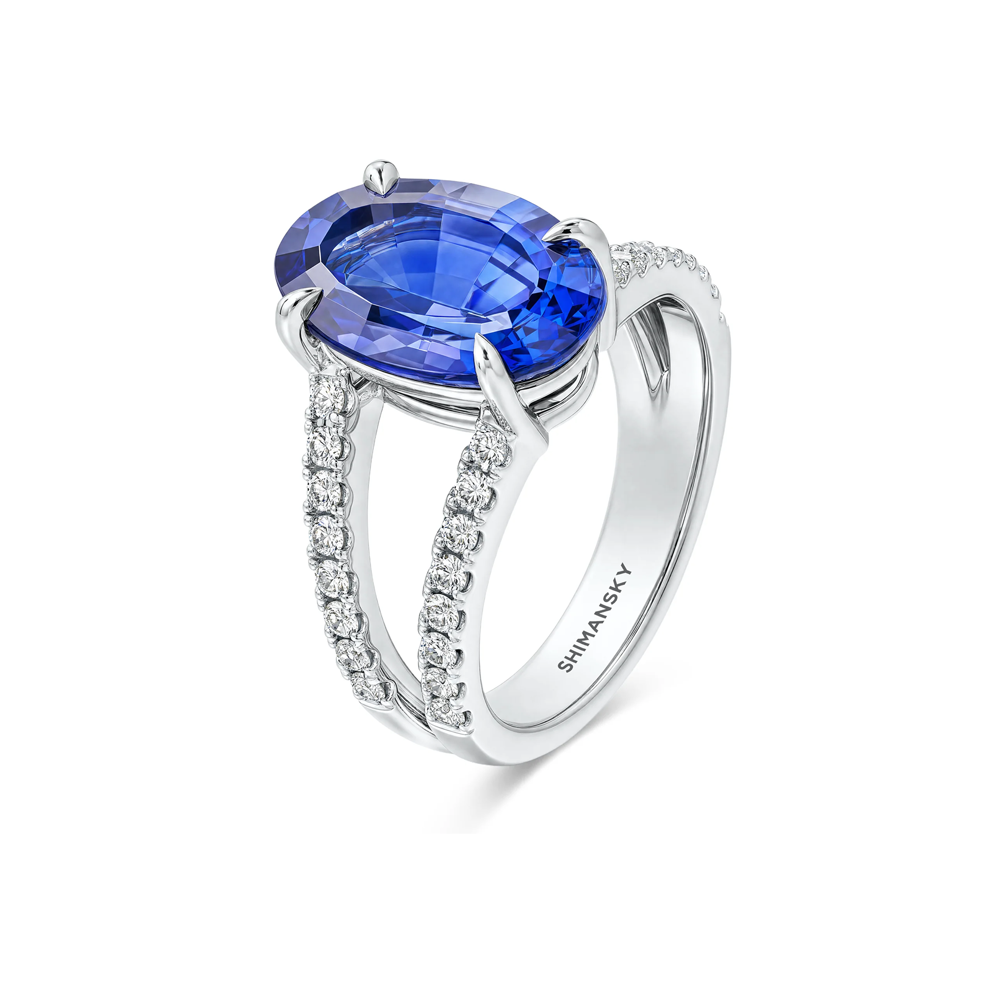 Shimansky 5.1ct Ovella Tanzanite Microset Ring in Platinum - 3D View #card-first