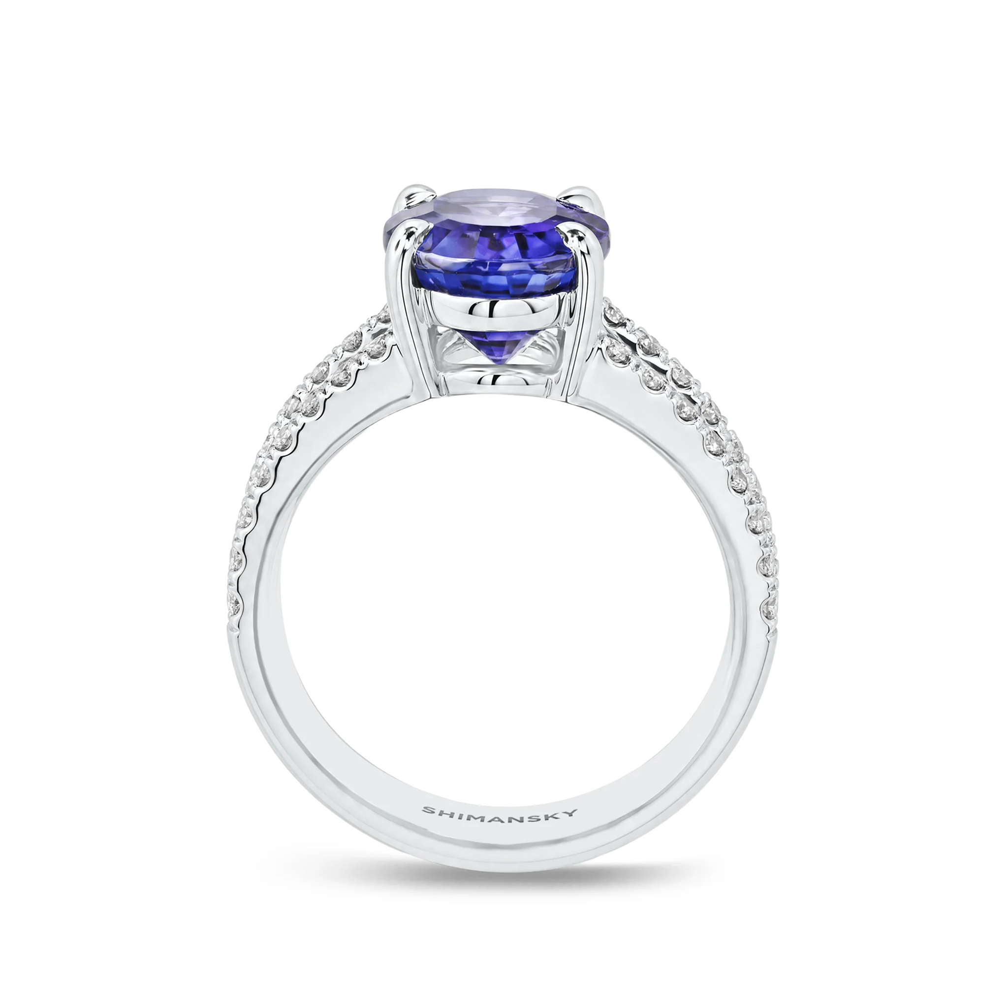 Shimansky 5.1ct Ovella Tanzanite Microset Ring in Platinum - Side View
