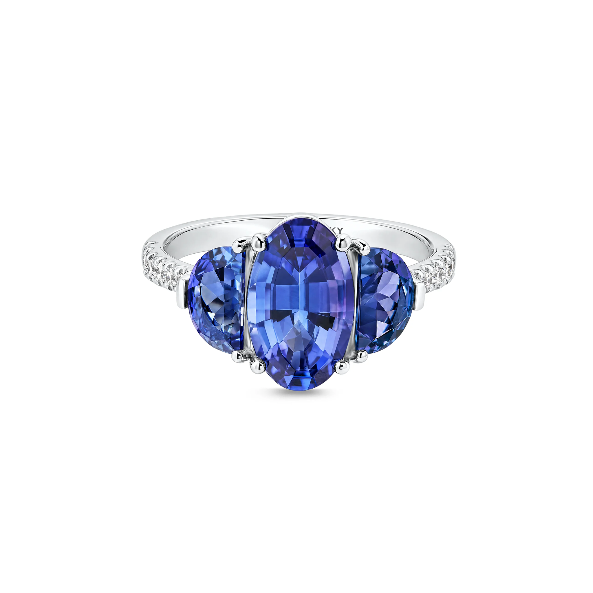 Shimansky 3.8ct Ovella Tanzanite Side Stone Ring in Platinum - Front View