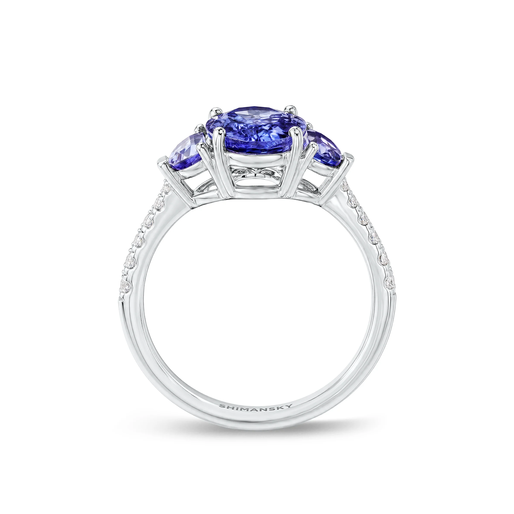 Shimansky 3.8ct Ovella Tanzanite Side Stone Ring in Platinum - Side View
