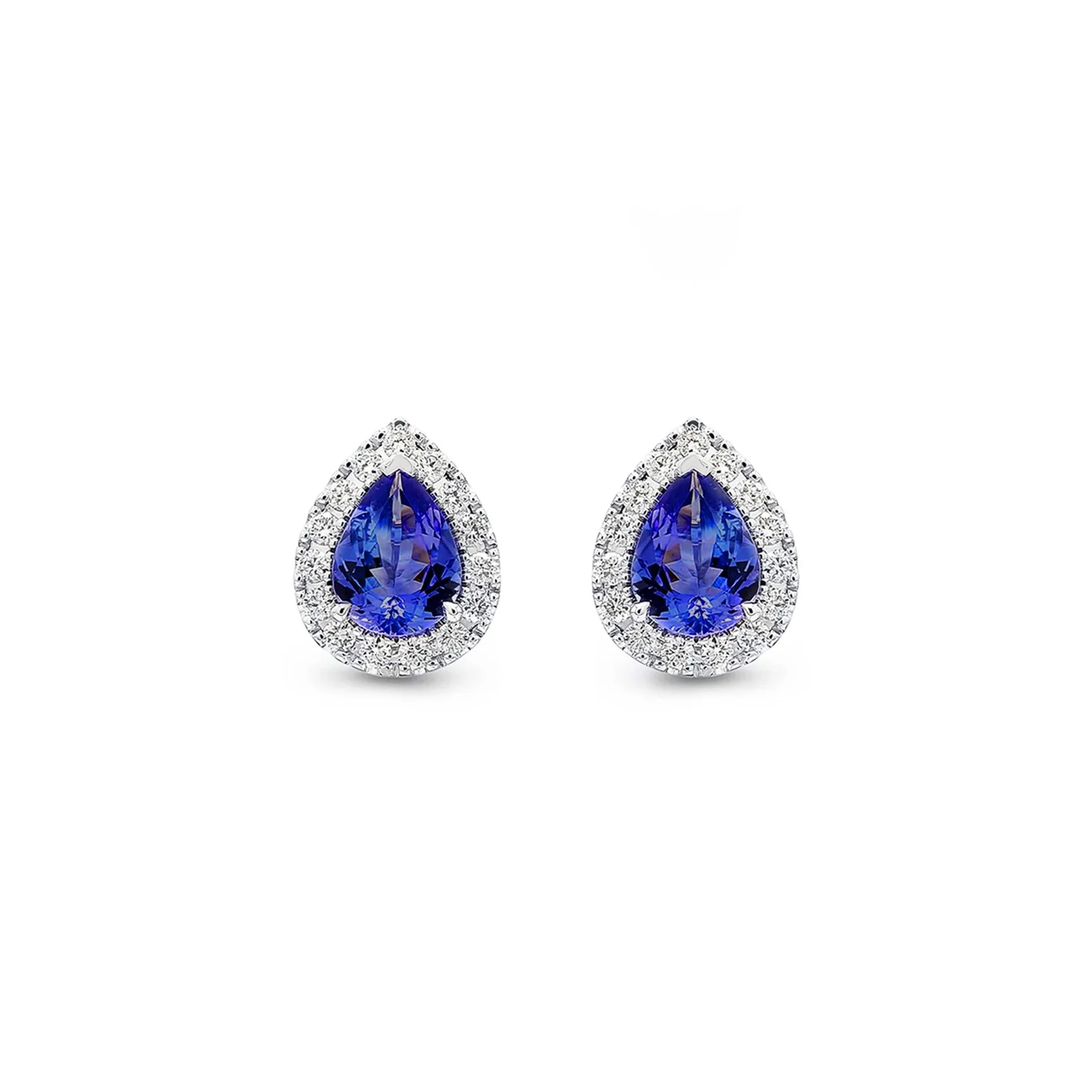 Shimansky 2.2 TCW Pear Tanzanite Halo Stud Earrings in 14K White Gold Front View