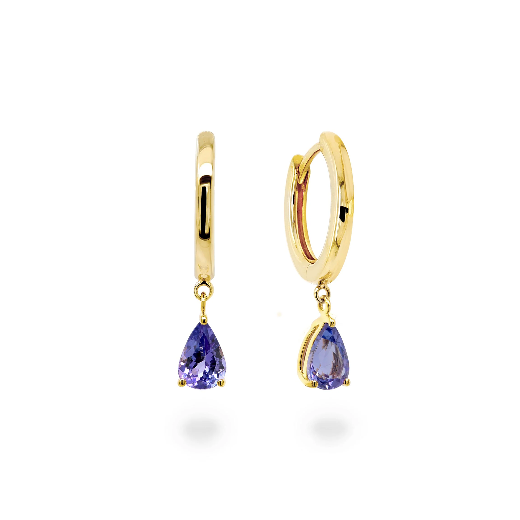 Shimansky 0.7ct Pear Tanzanite Hoop Drop Earrings in 14K Yellow Gold - 3D View