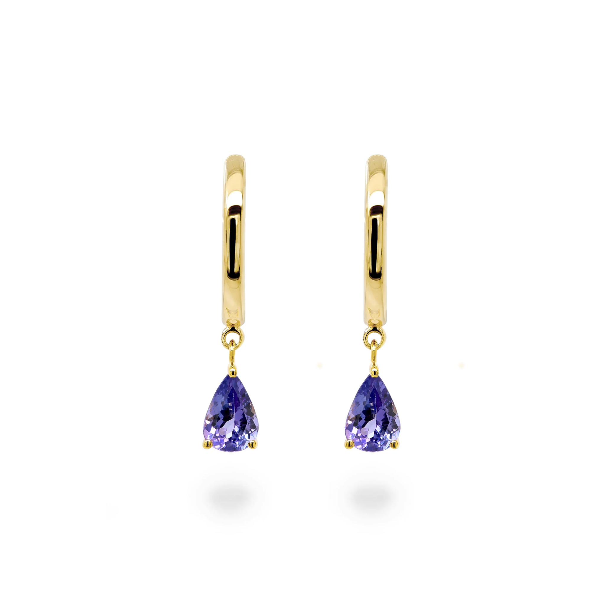 Shimansky 0.7ct Pear Tanzanite Hoop Drop Earrings in 14K Yellow Gold - Front View