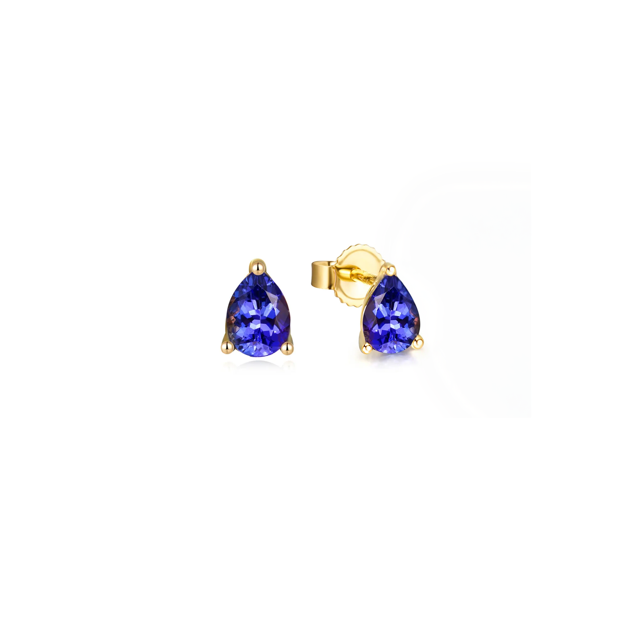 Shimansky 1.2 TCW Pear Tanzanite Solitaire Stud Earrings in 14K Yellow Gold 3D View