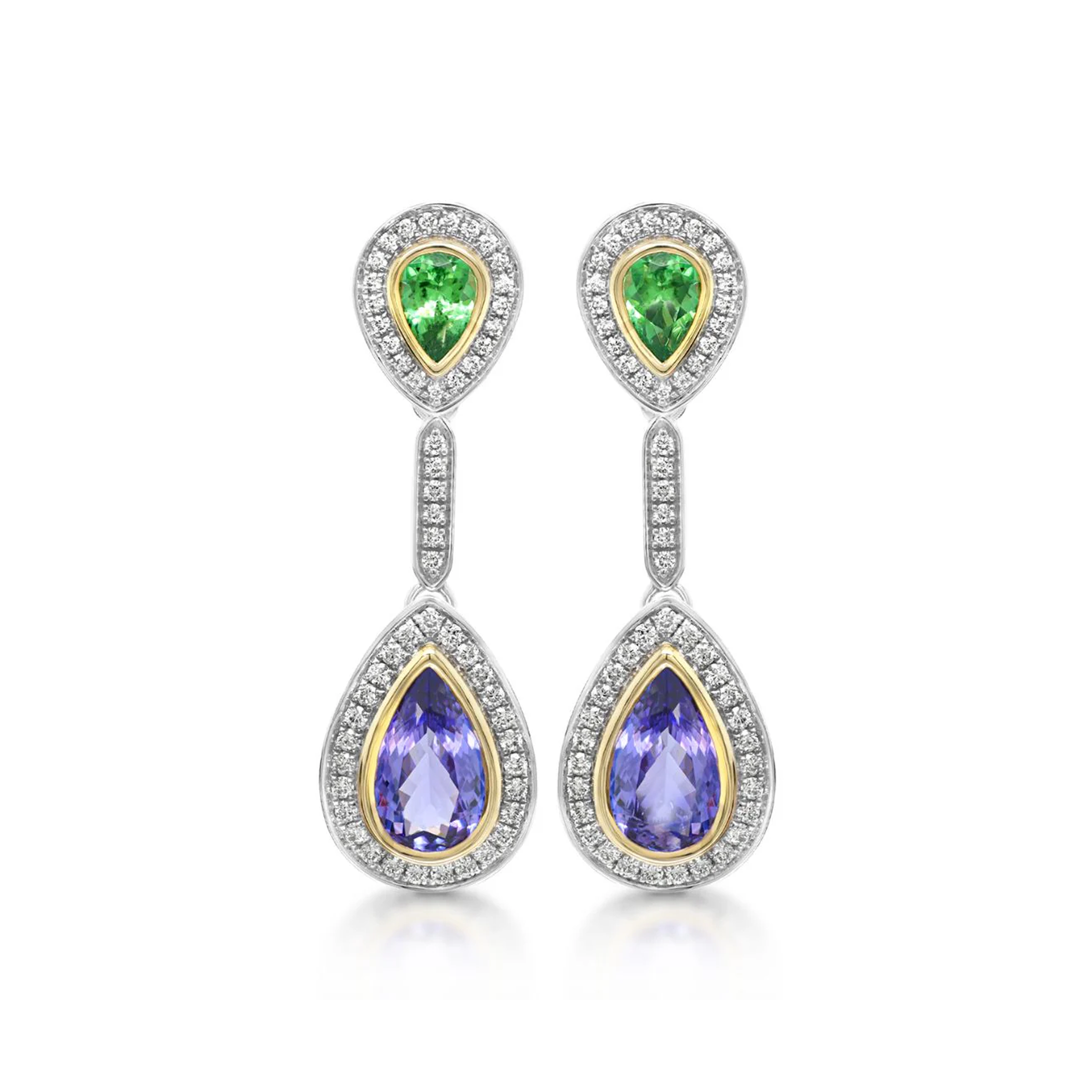 Shimansky 5 TCW Tanzanite and Tsavorite Dress Earrings in 14K White & Yellow Gold Front View