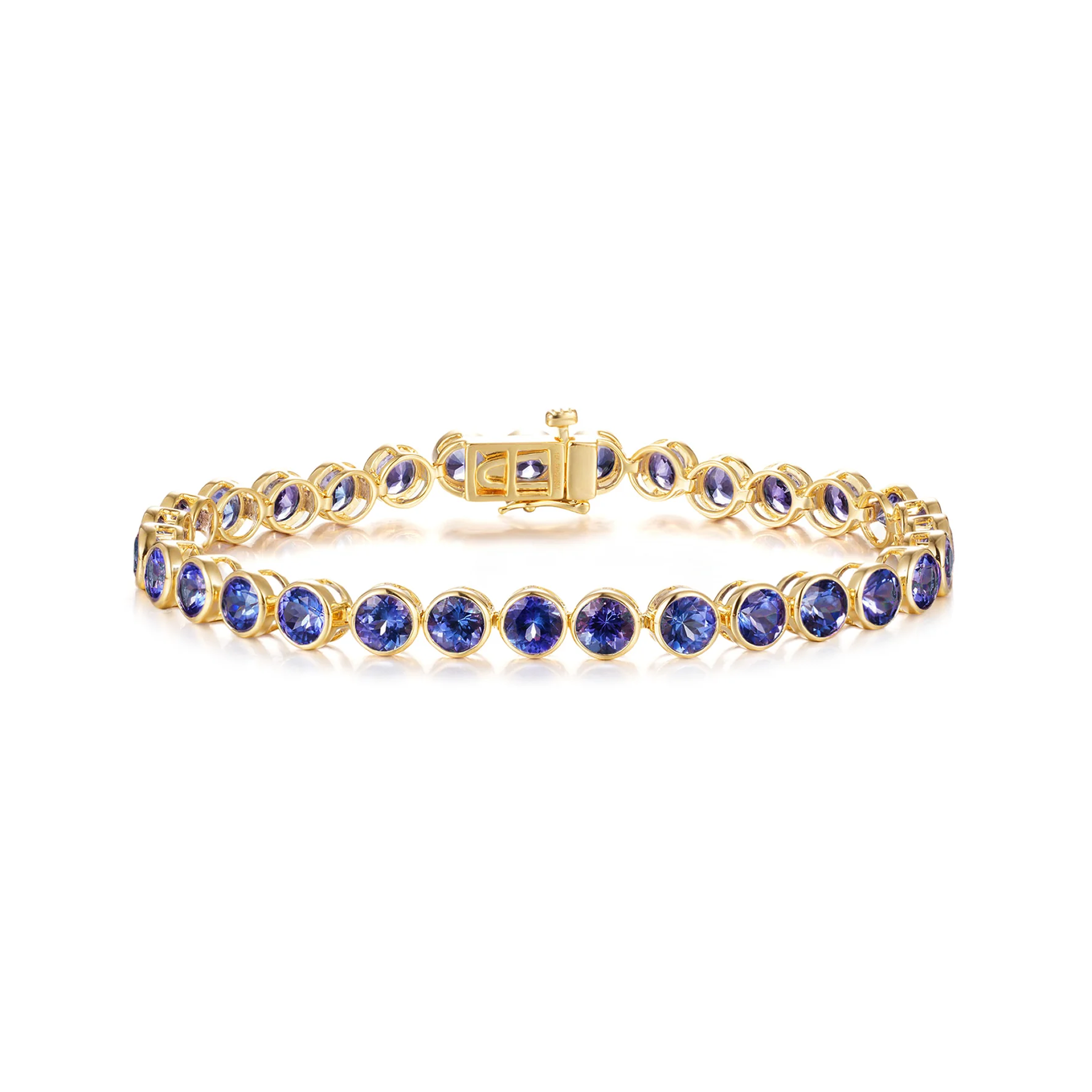 Shimansky 13 TCW Round Tanzanite Bezel Set Bracelet in 14K Yellow Gold