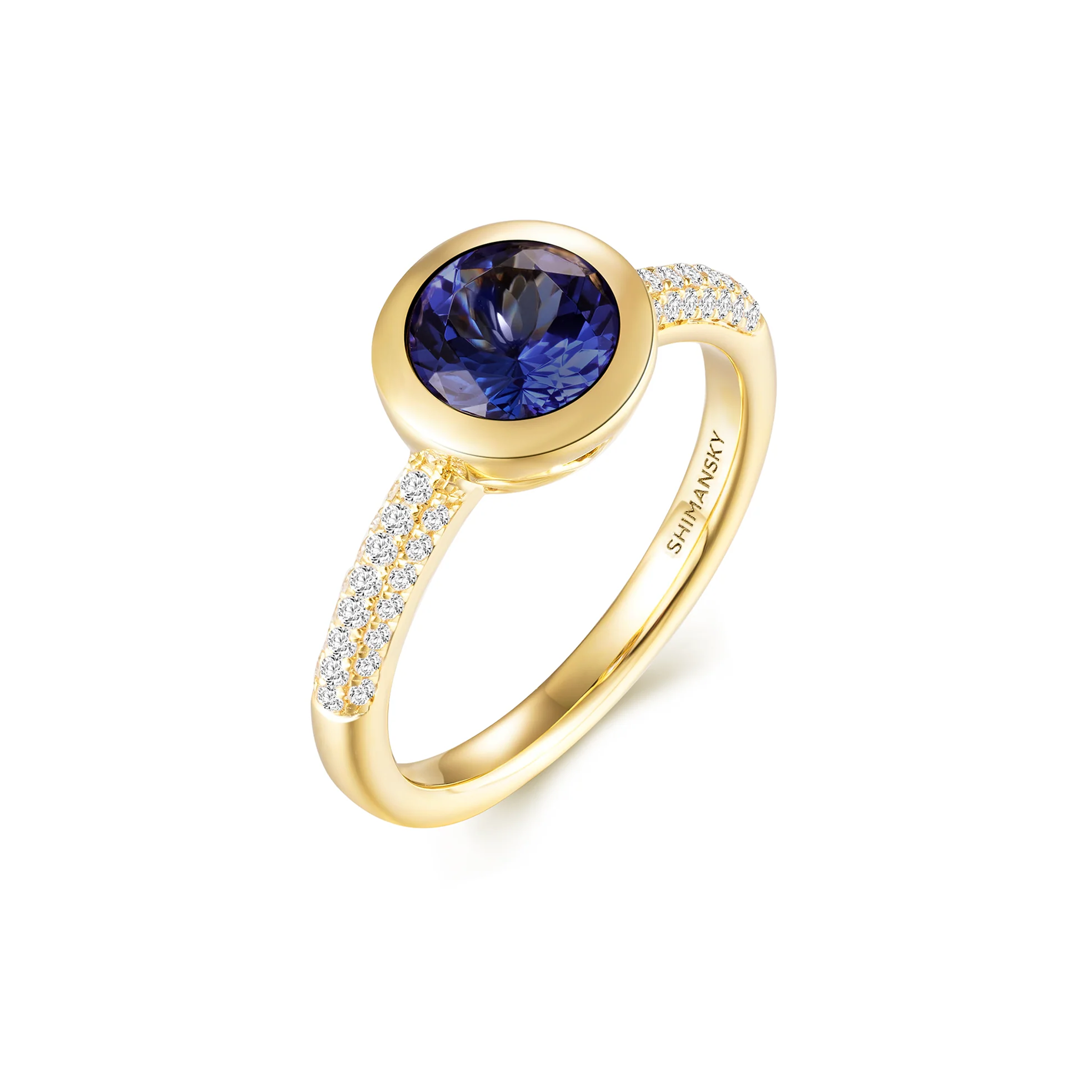 Shimansky 1.3ct Round Tanzanite Bezel set Ring 14K Yellow Gold 3D View #Metal_Yellow Gold #card-first