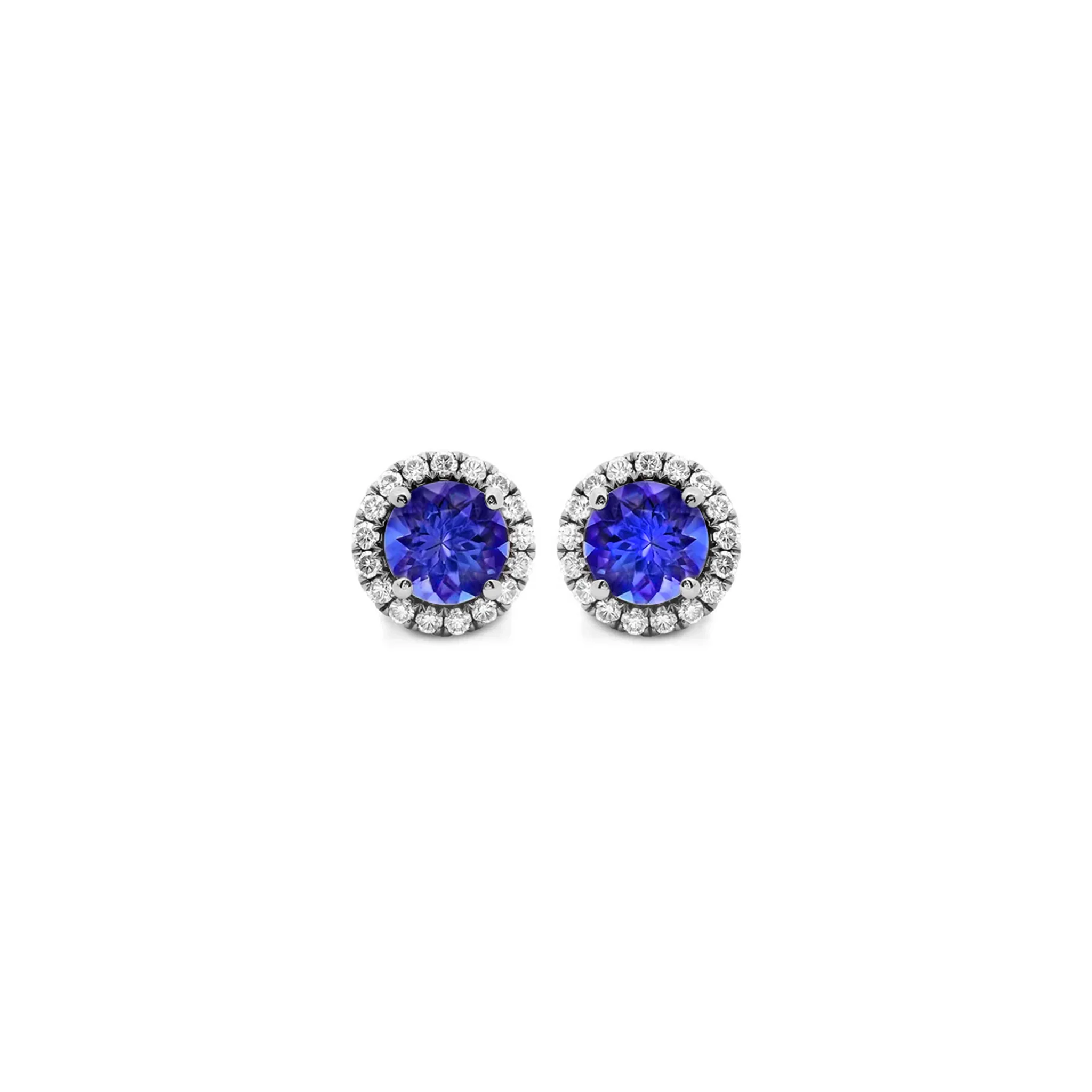 Shimansky 1.4ct Round Tanzanite Halo Stud Earrings in 14K White Gold Front View