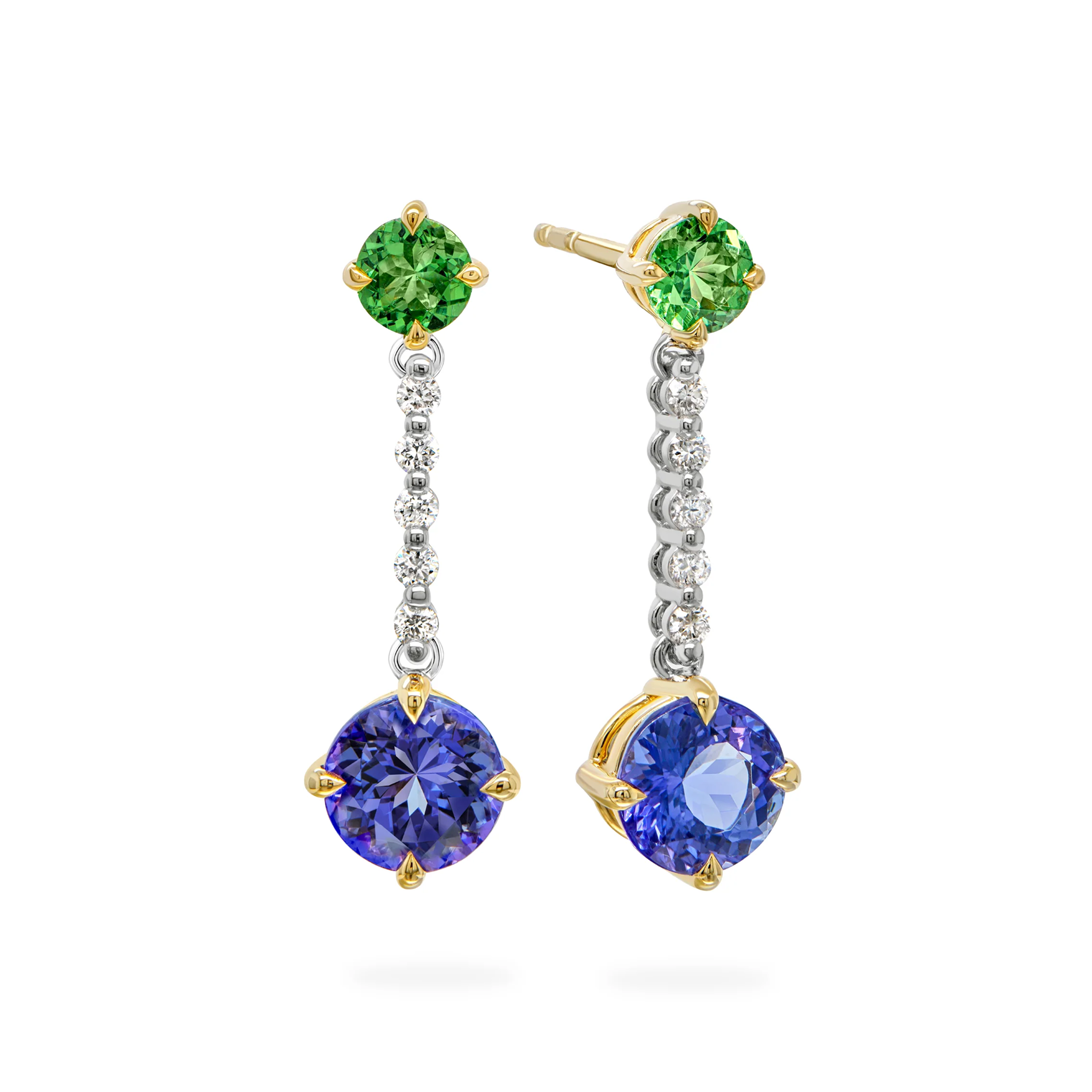 Shimansky 2ct Tanzanite & Tsavorite Drop Earrings 14K White & Yellow Gold 3D View