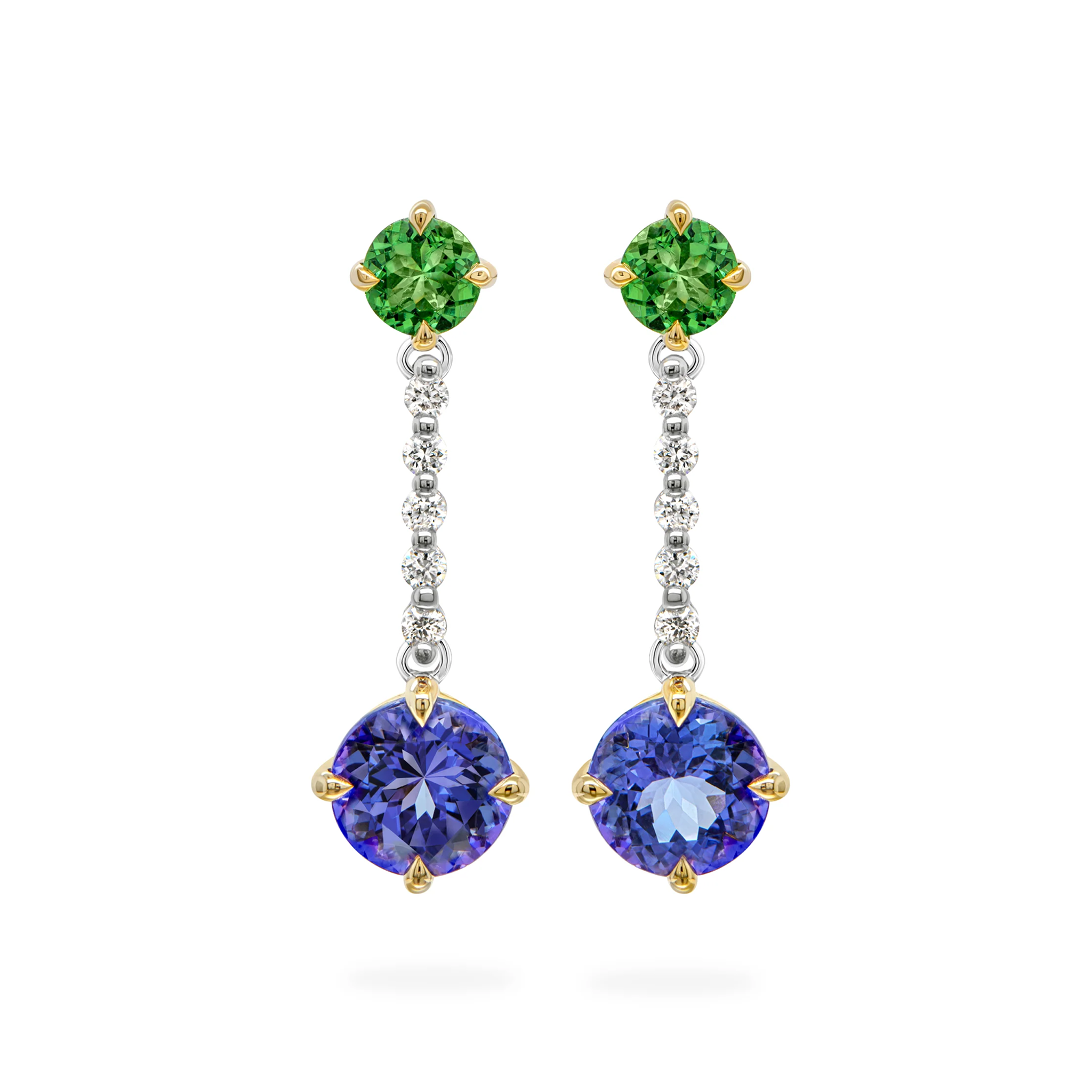 Shimansky 2ct Tanzanite & Tsavorite Drop Earrings 14K White & Yellow Gold Front View