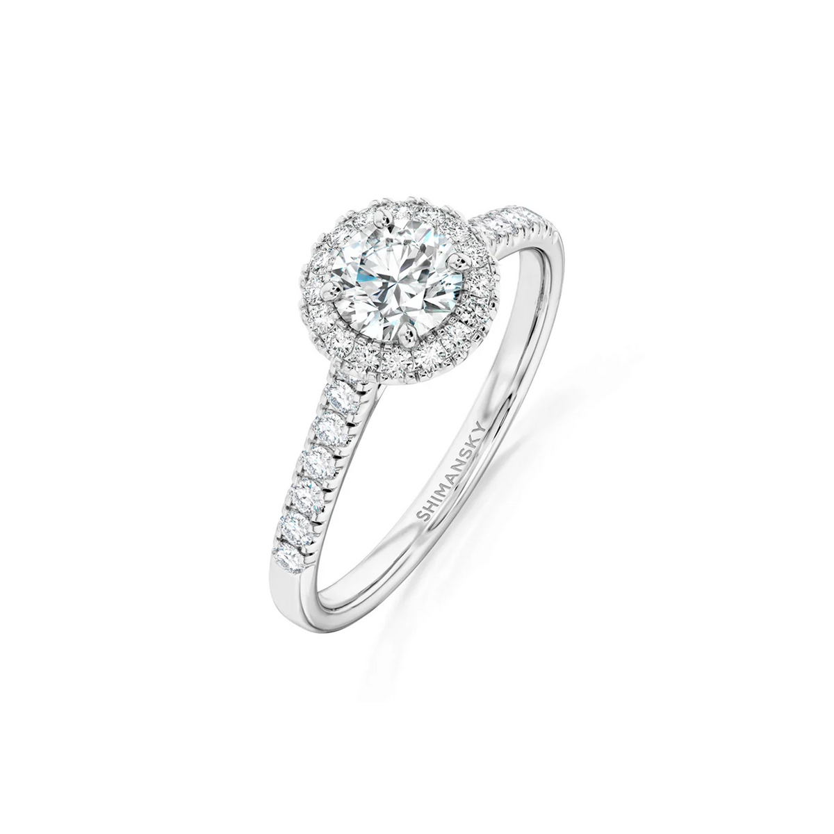 Shimansky Round Diamond Microset Halo Engagement Ring Platinum - 3D View #Metal_Platinum #Carat Weight_0.5 #card-first