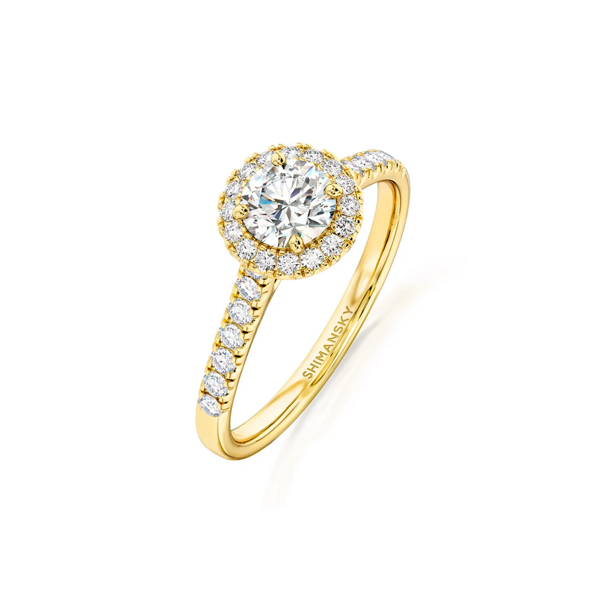 Shimansky Round Diamond Microset Halo Engagement Ring 18K Yellow Gold - 3D View #Metal_Yellow Gold  #Carat Weight_0.5 #card-first