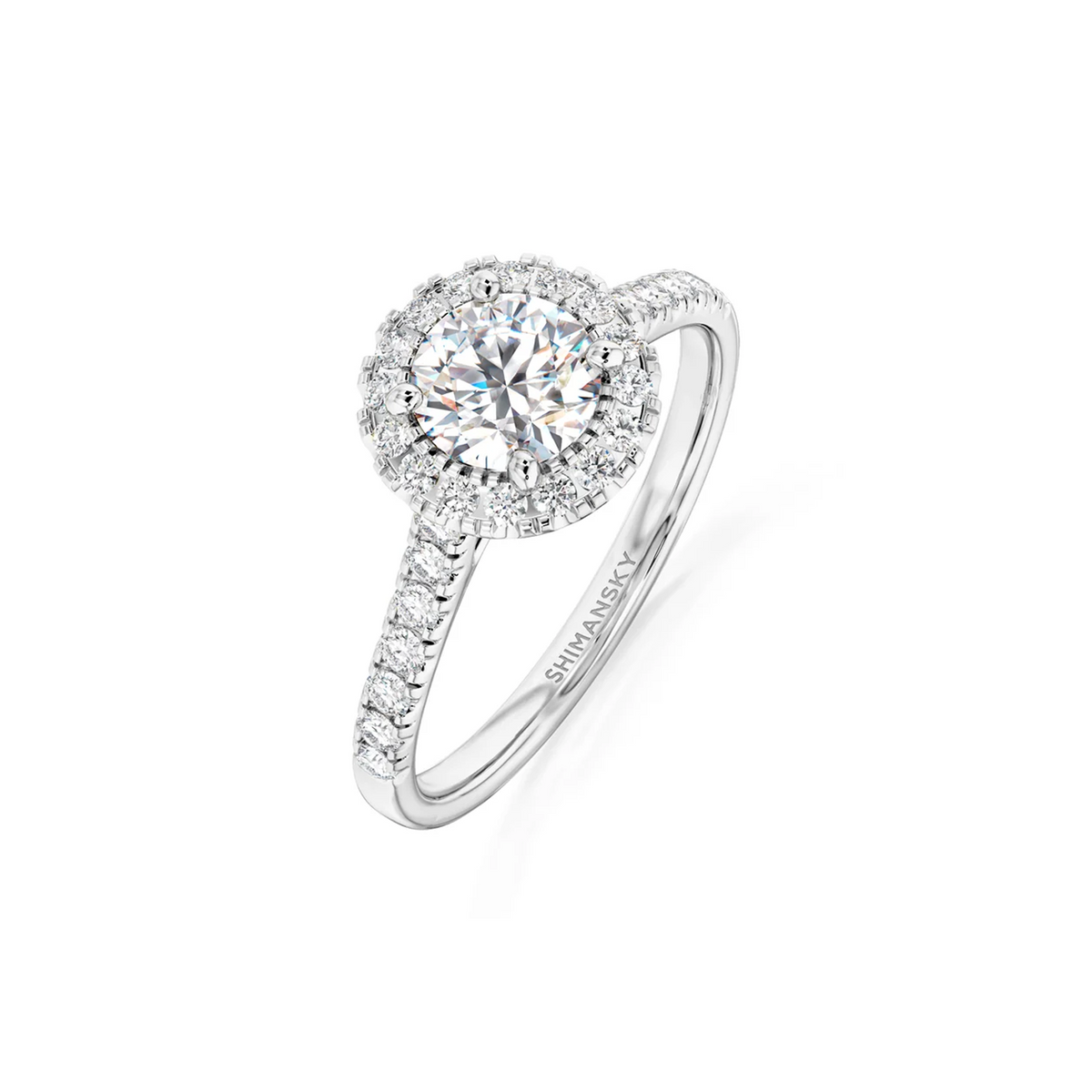 Shimansky Round Diamond Microset Halo Engagement Ring Platinum - 3D View #Metal_Platinum #Carat Weight_0.7 #card-first