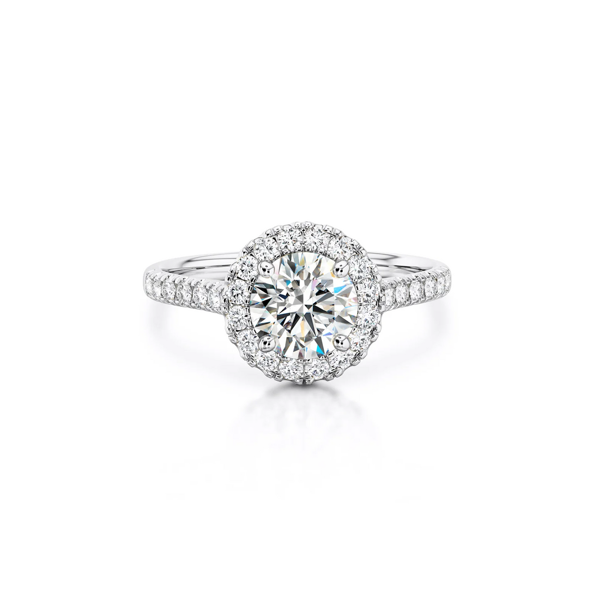 Shimansky Round Diamond Microset Halo Engagement Ring Platinum - Front View #Metal_Platinum #Carat Weight_1