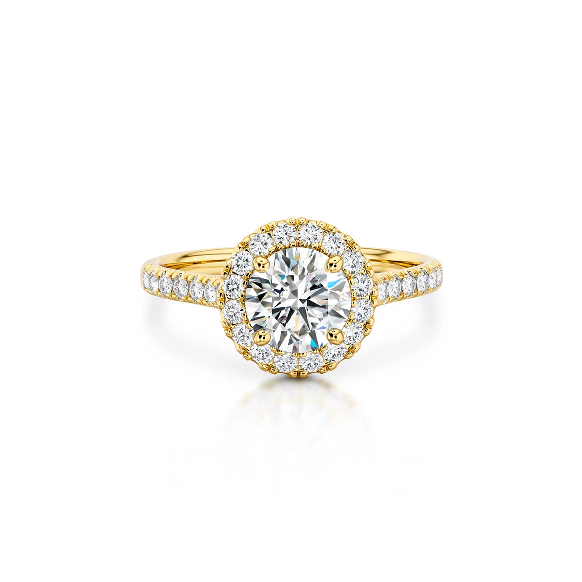 Shimansky Round Diamond Microset Halo Engagement Ring 18K Yellow Gold - Front View #Metal_Yellow Gold #Carat Weight_1