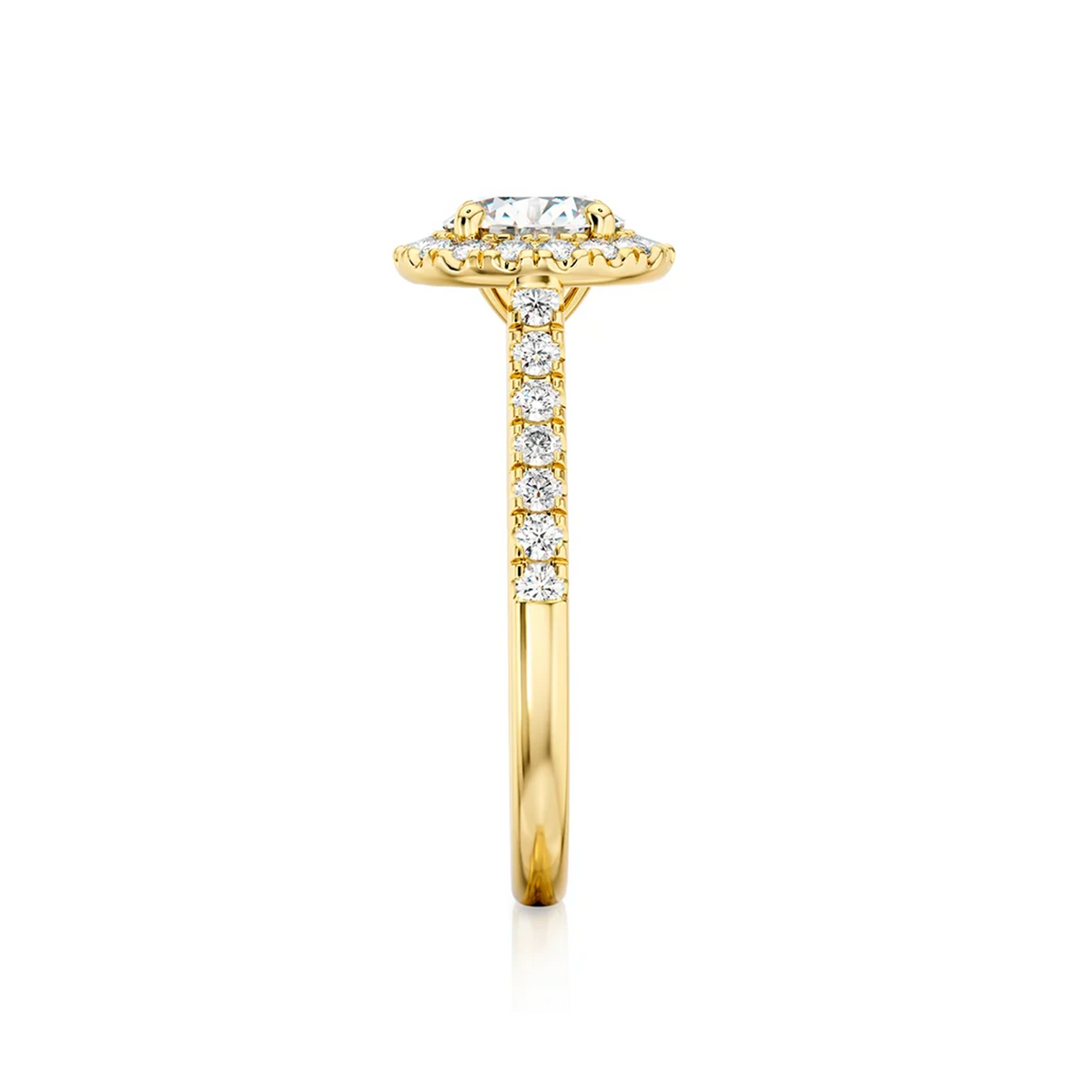 Shimansky Round Diamond Microset Halo Engagement Ring 18K Yellow Gold - Profile View #Metal_Yellow Gold  #Carat Weight_1