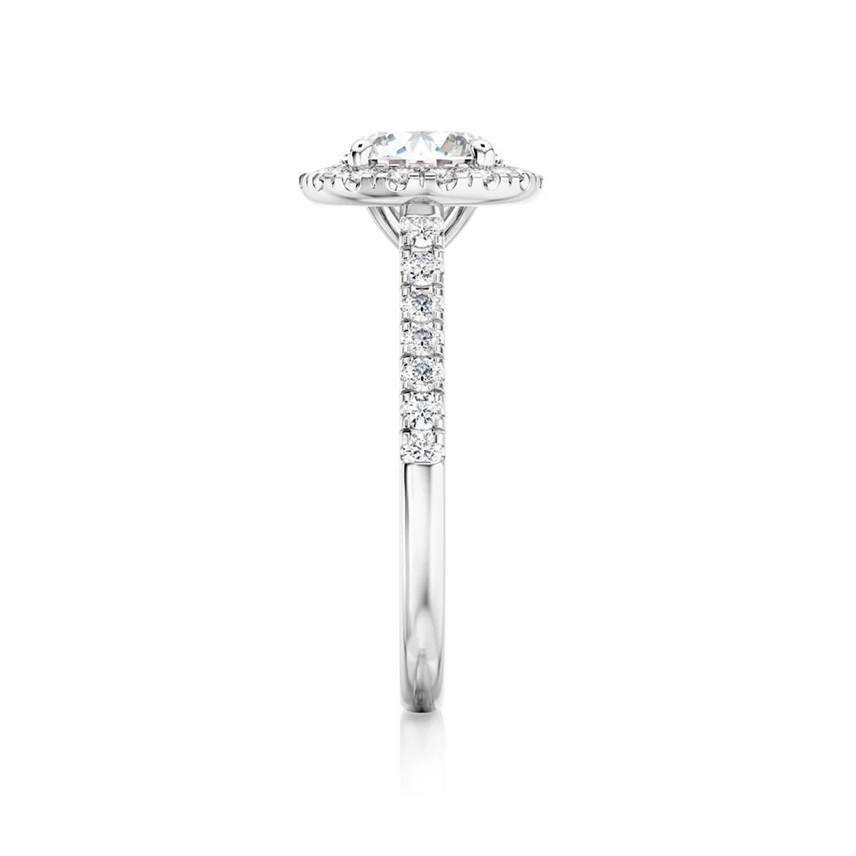 Shimansky Round Diamond Microset Halo Engagement Ring Platinum - Profile View #Metal_Platinum #Carat Weight_1.5
