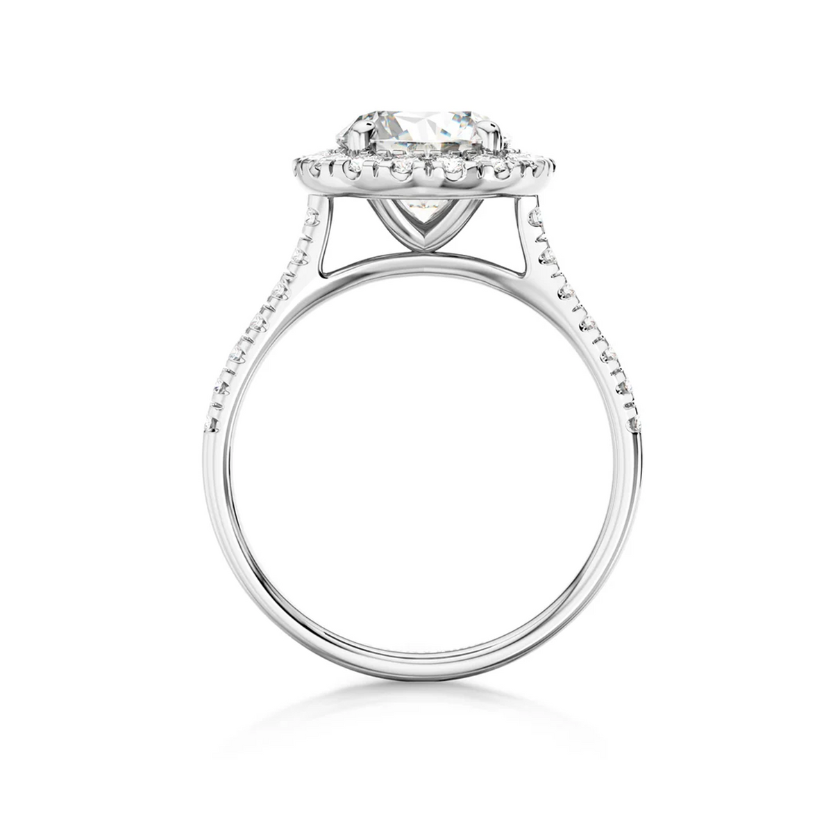 Shimansky Round Diamond Microset Halo Engagement Ring Platinum - Side View #Metal_Platinum #Carat Weight_2