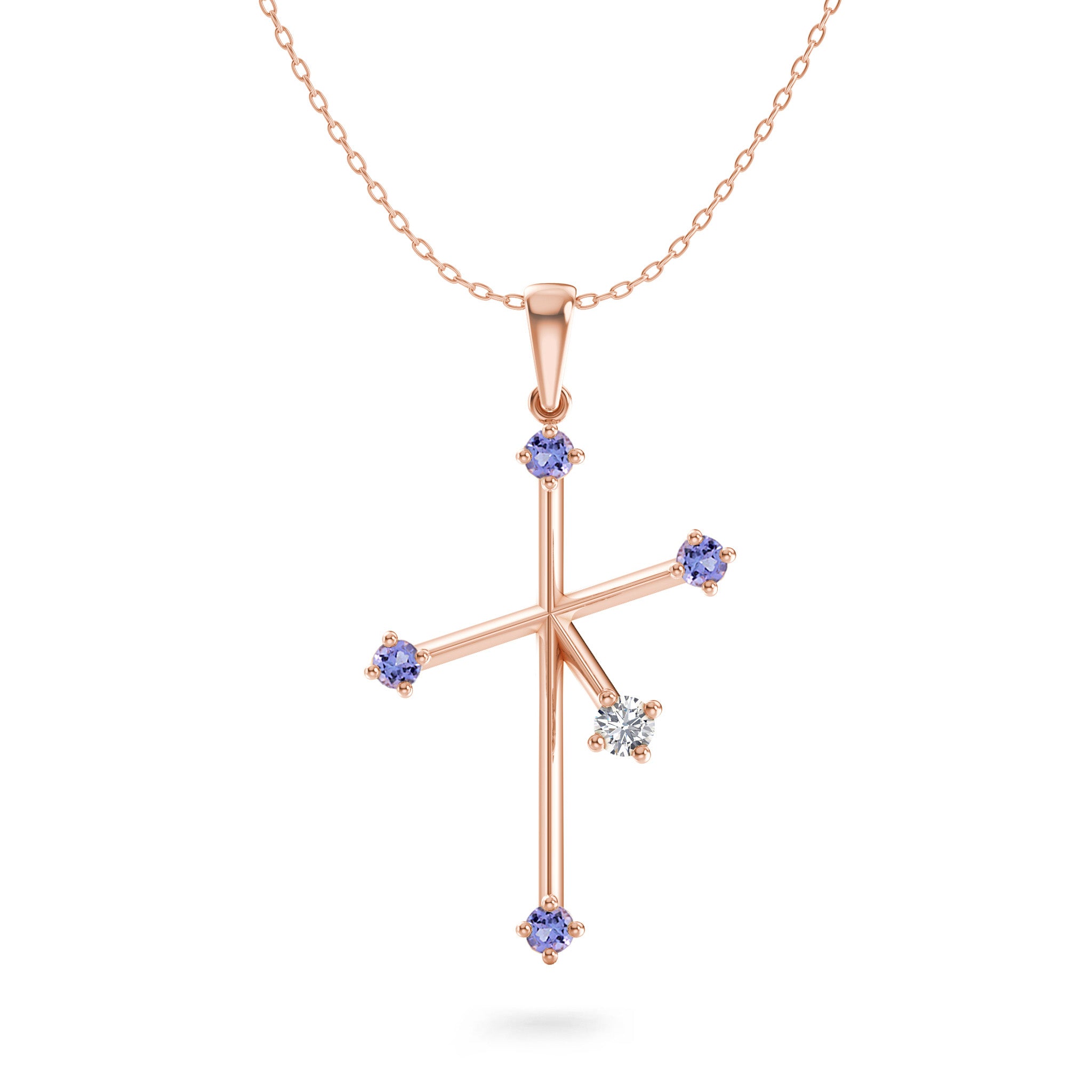 Southern Cross Tanzanite and Diamond Pendant and Chain | 14K Rose Gold - SHIMANSKY.CO.ZA