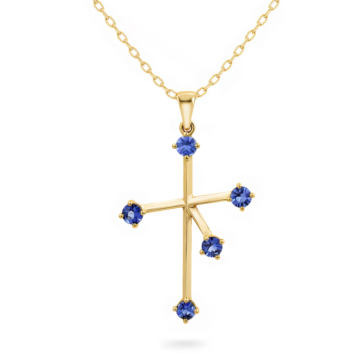 14K Yellow Gold Tanzanite Cross Necklace - thegoldsmith