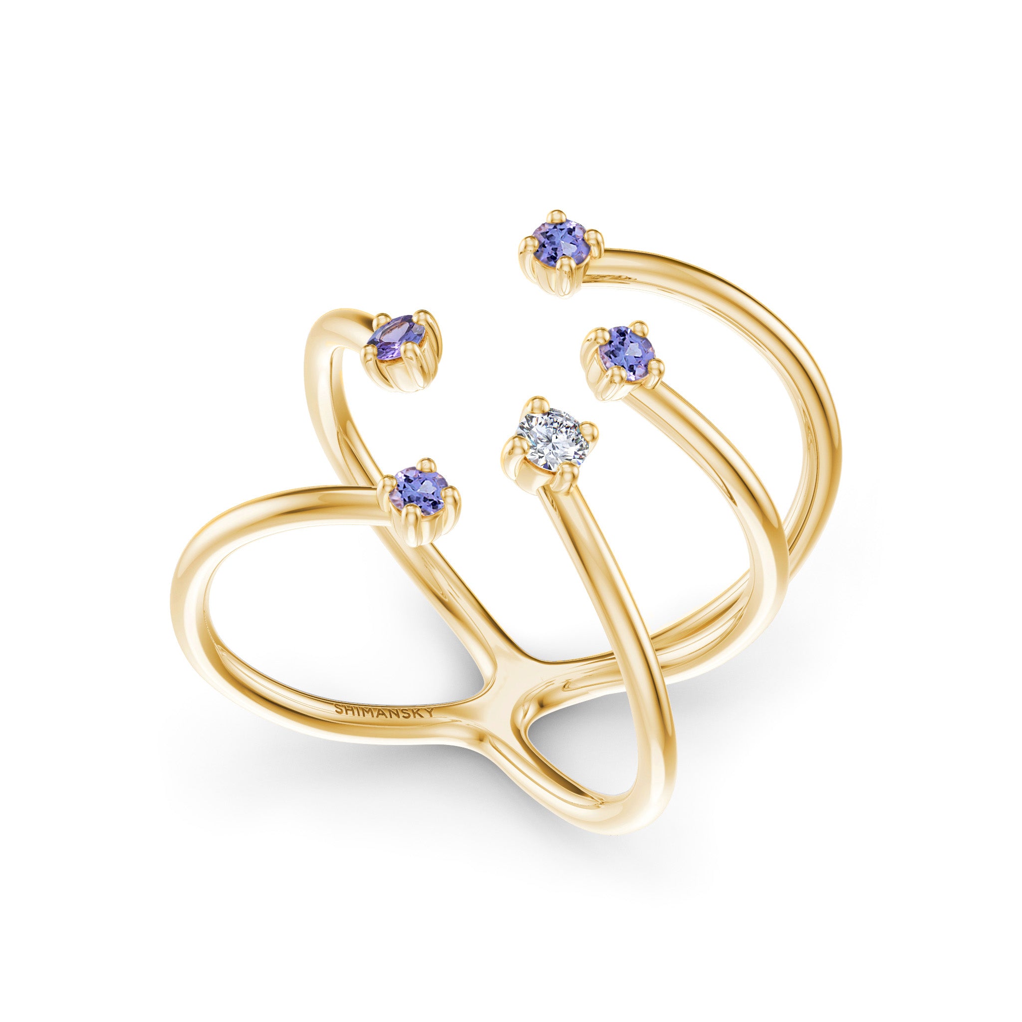 Shimansky - Southern Cross Diamond and Tanzanite Ring Crafted in 14K Yellow Gold