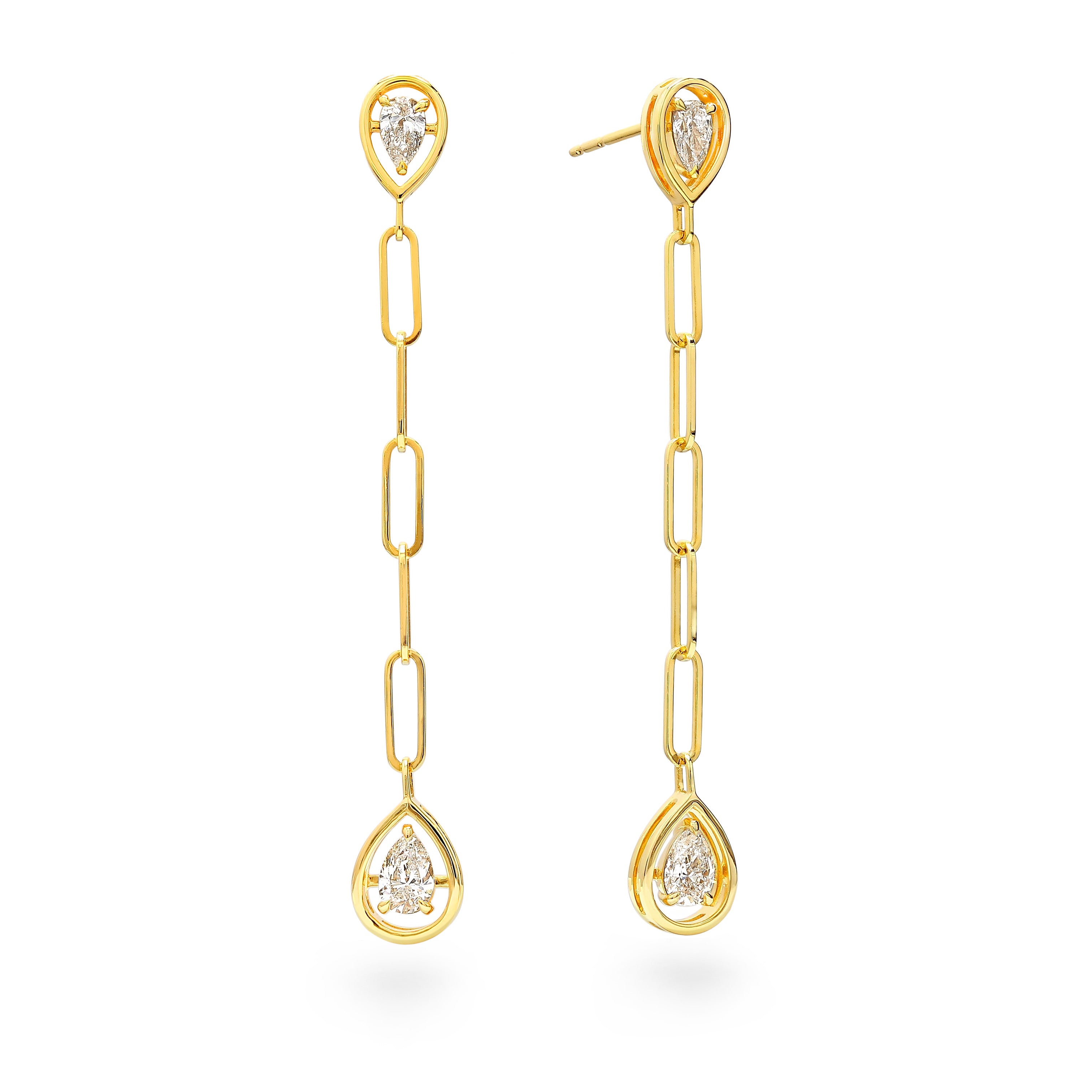 Shimansky - Saturn Pear Diamond Drop Earrings 0.70ct crafted in 14K Yellow Gold