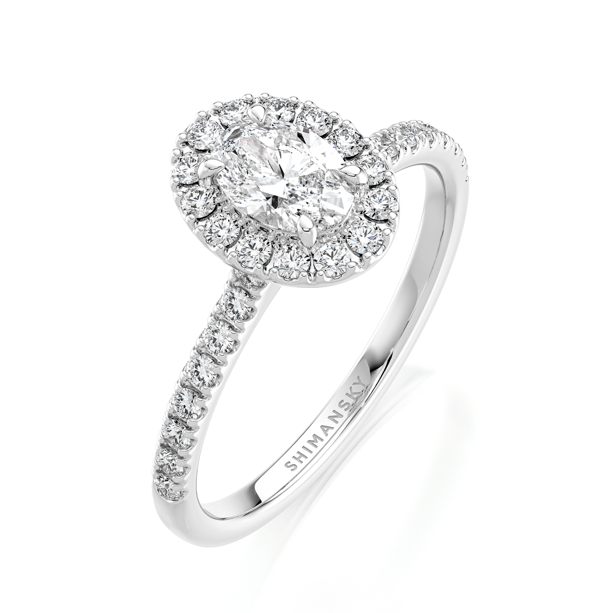 Oval Diamond Microset Halo Engagement Ring
