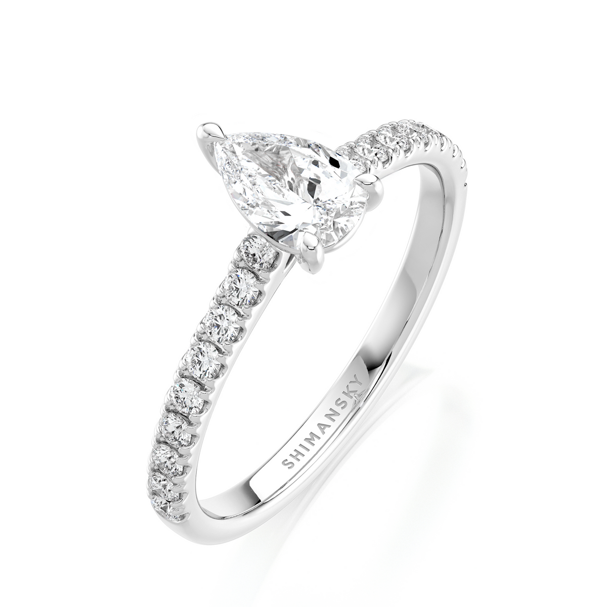 Pear Diamond Microset Solitaire Engagement Ring