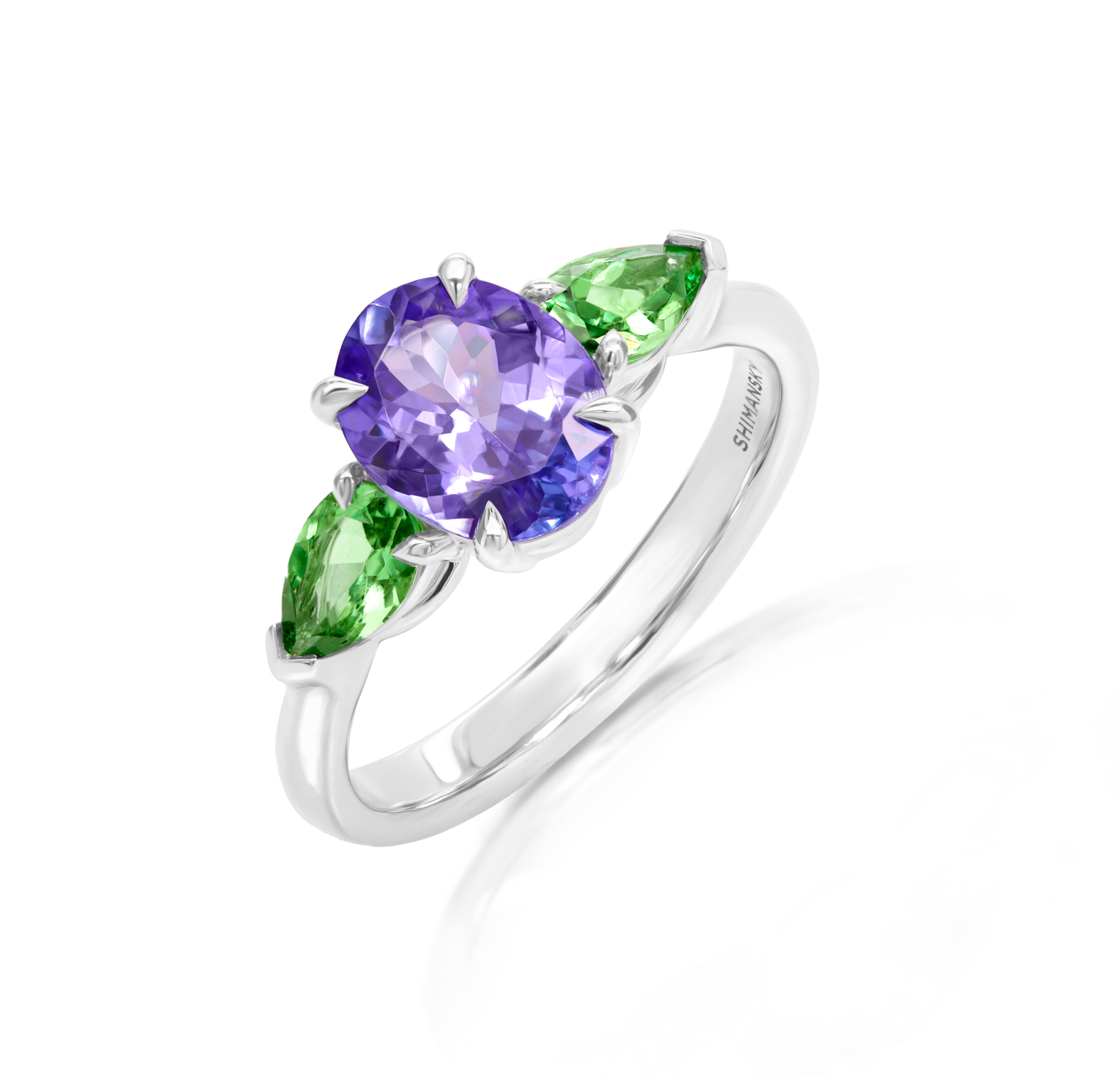 Tanzanite and Tsavorite Trilogy Ring