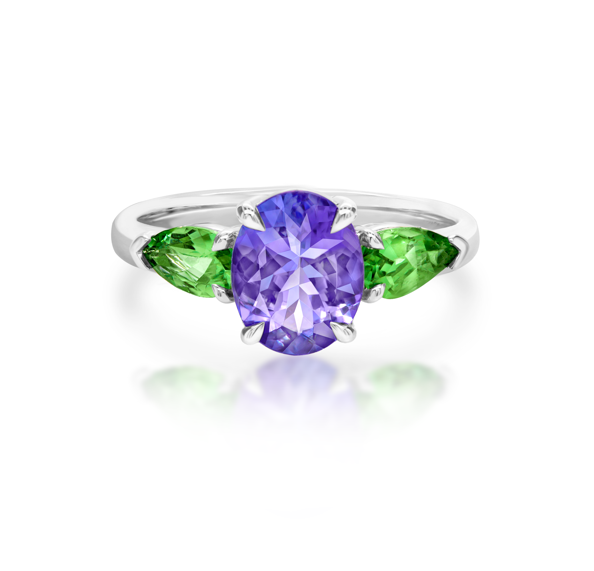 Tanzanite and Tsavorite Trilogy Ring
