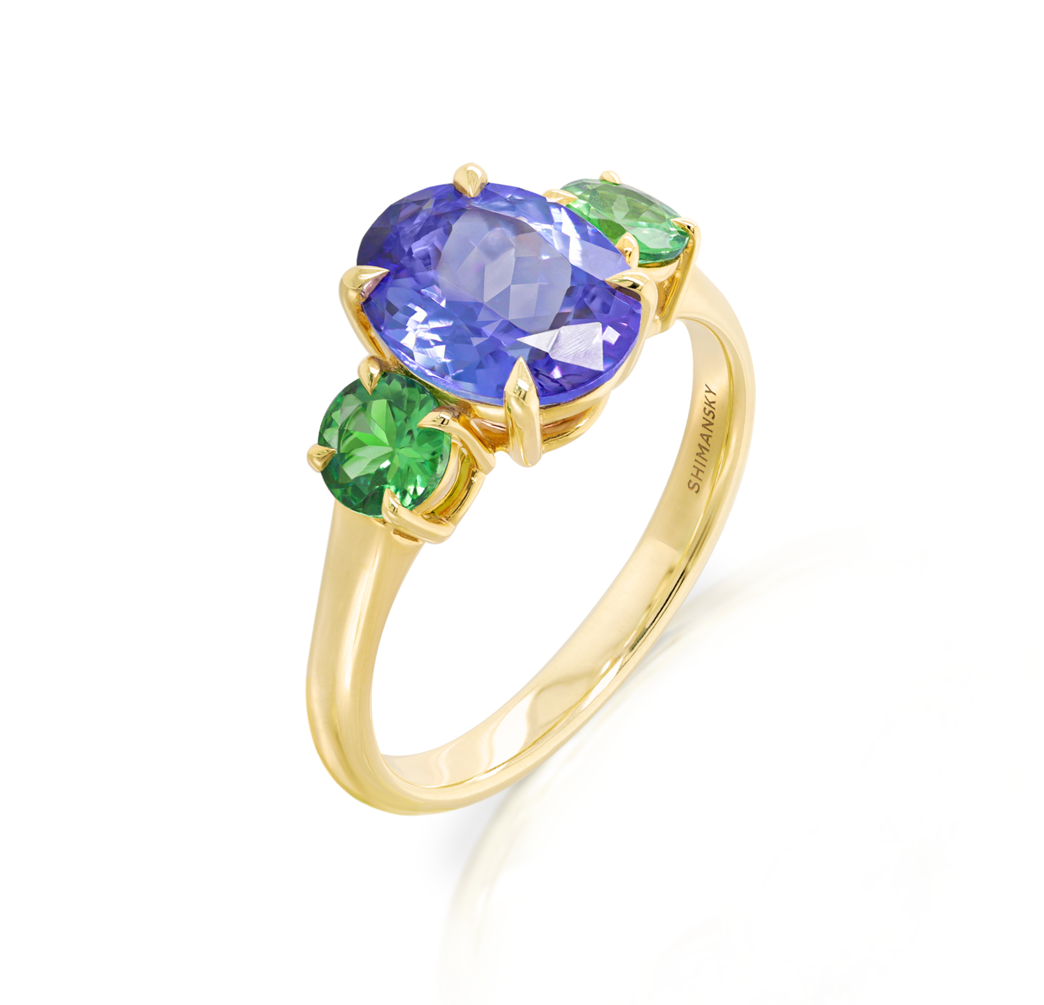 Tanzanite and Tsavorite Trilogy Ring