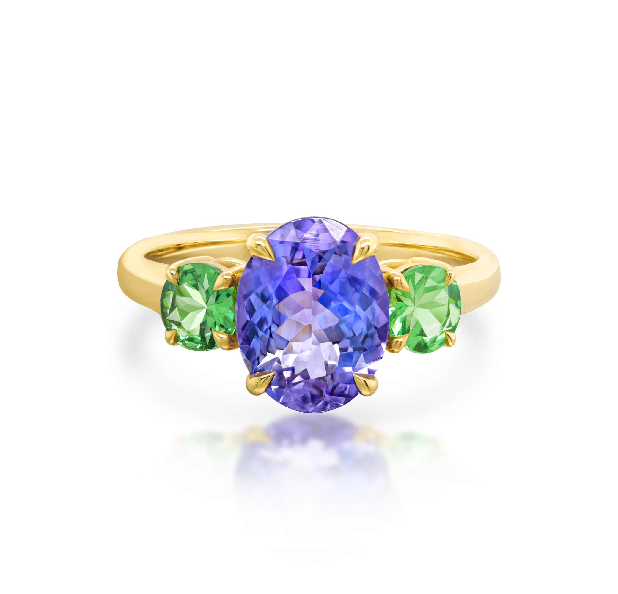 Tanzanite and Tsavorite Trilogy Ring