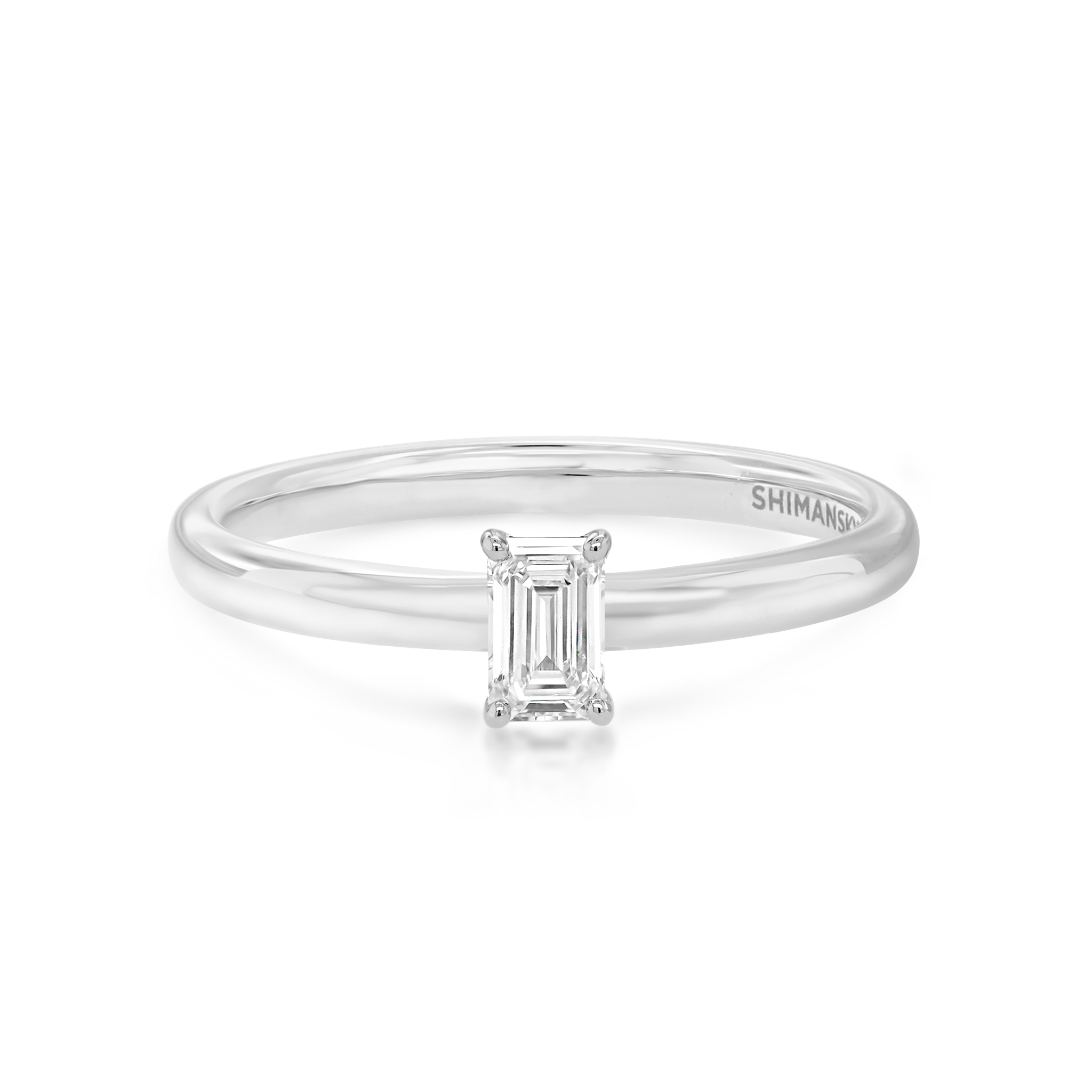 Shimansky 0.16ct Emerald Solitaire Diamond Ring in 18K White Gold Front View