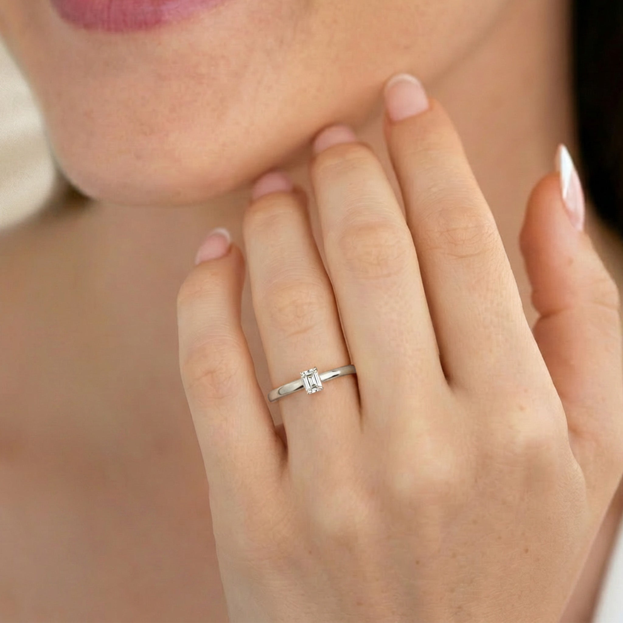 Shimansky 0.16ct Emerald Solitaire Diamond Ring in 18K White Gold Model View