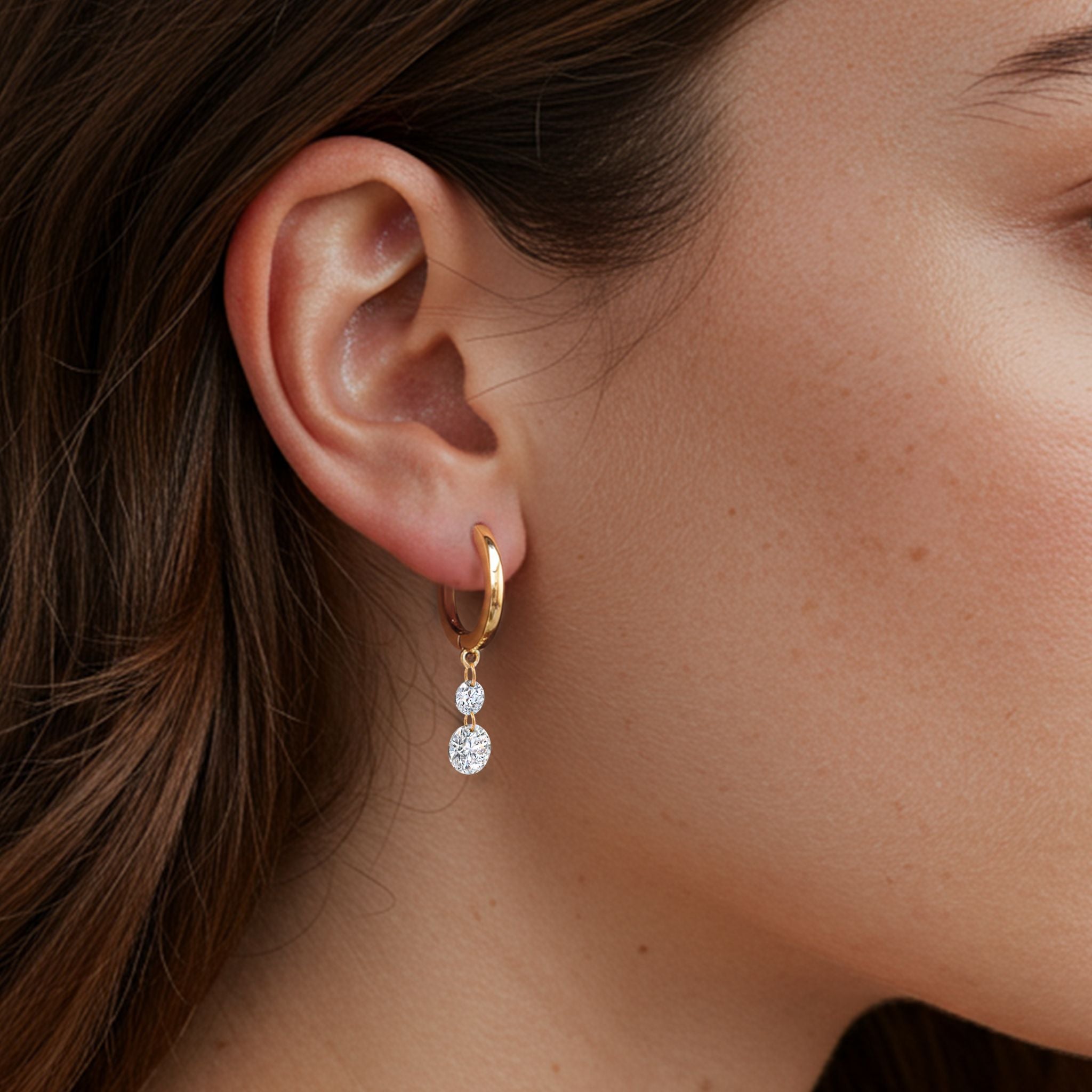 Shimansky 1.3 TCW Frameless Diamond Drop Earrings in 14K Yellow Gold Model View