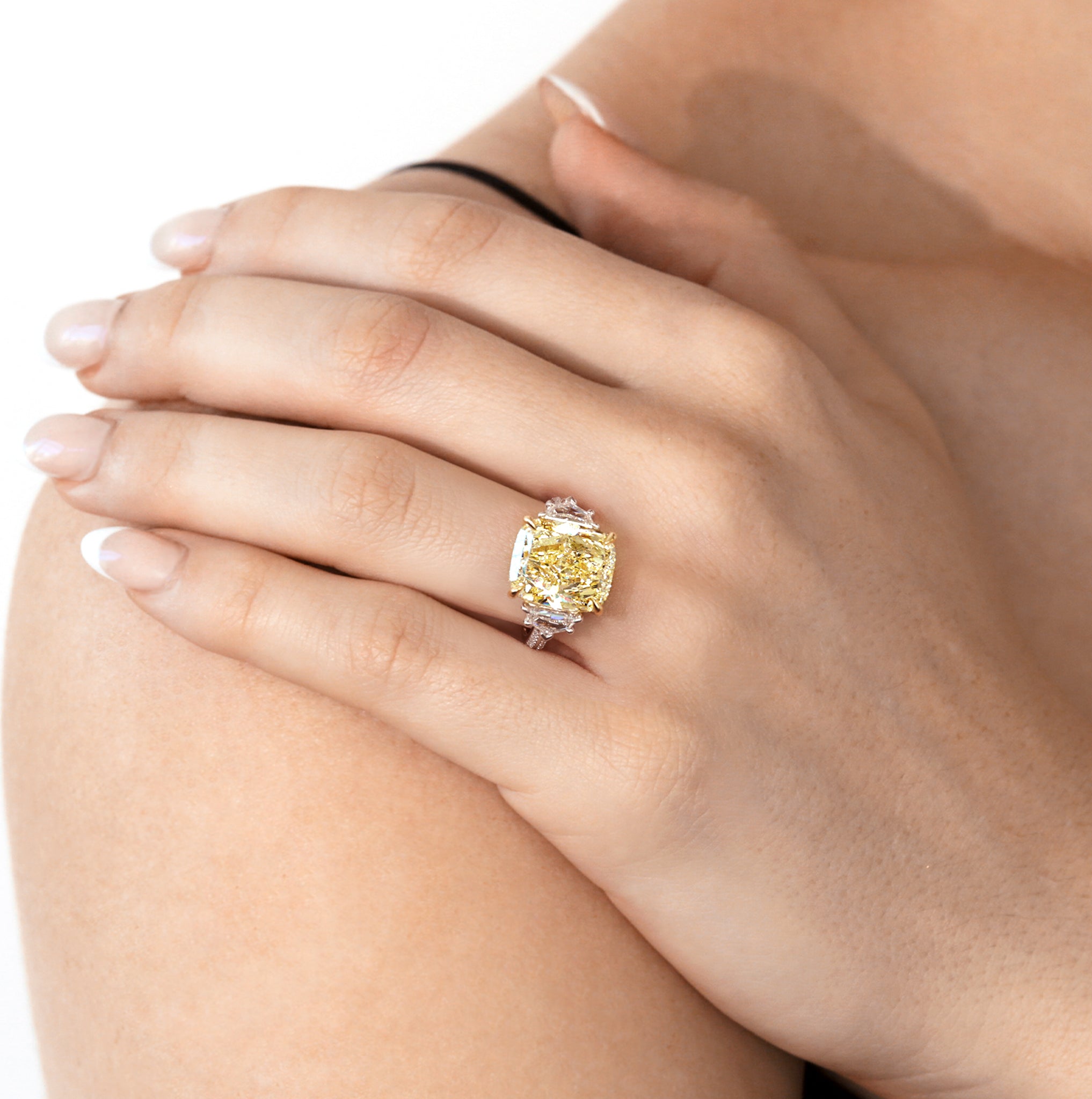 Shimansky 12 TCW Cushion Yellow Diamond Dress Ring 18K Yellow Gold & Platinum Model View