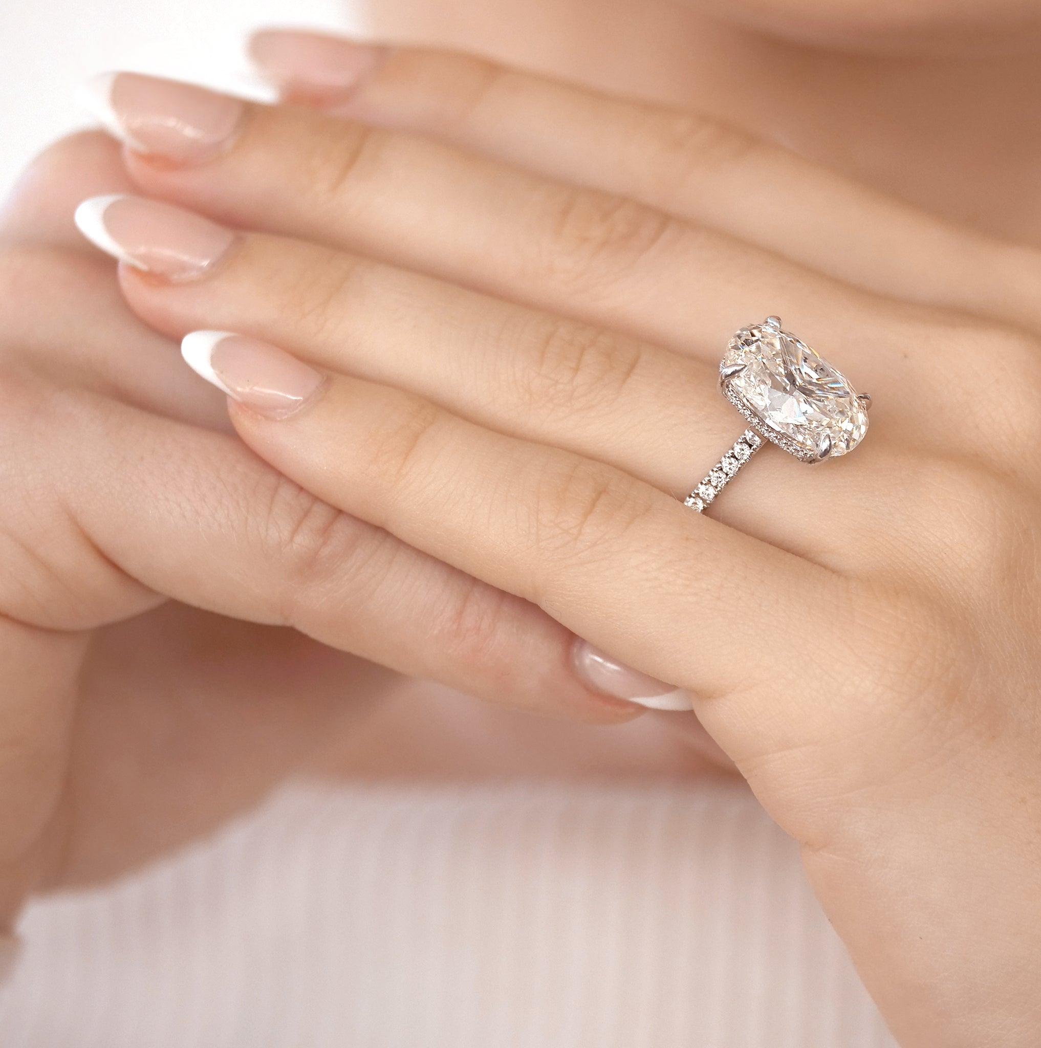 Shimansky 10.8 TCW Oval Diamond Hidden Halo Engagement Ring Platinum Model View