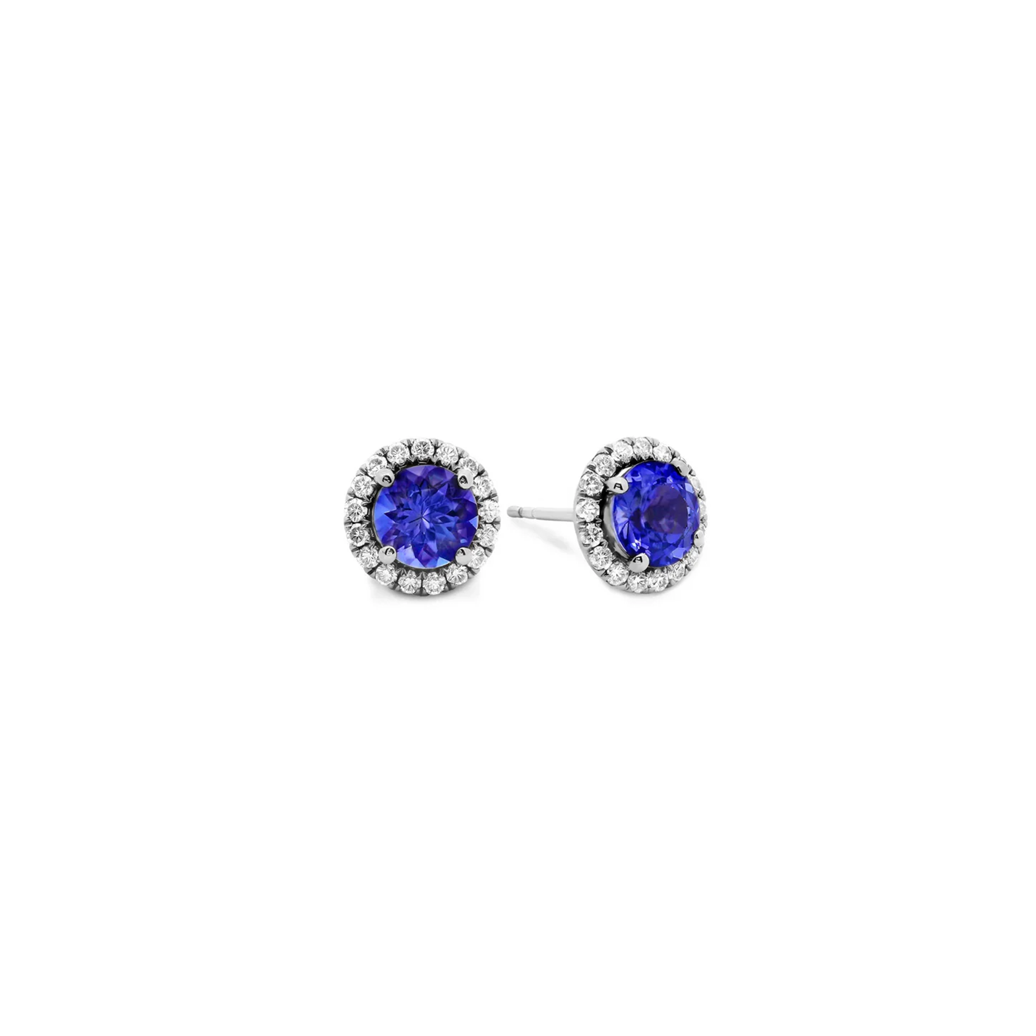 Shimansky 1.4ct Round Tanzanite Halo Stud Earrings in 14K White Gold 3D View