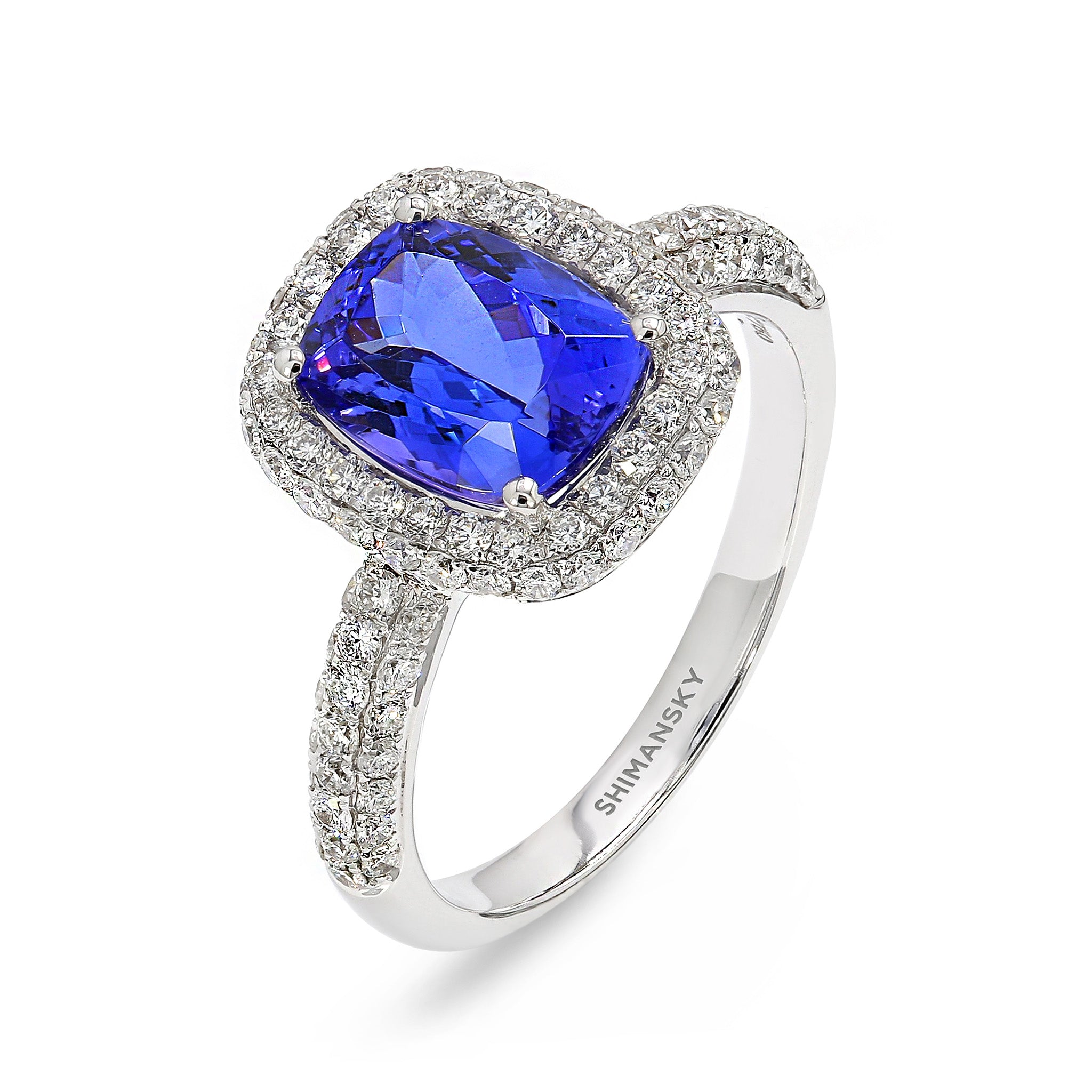Shimansky Tanzanite and Diamond Halo Ring 18K White Gold 3D View
