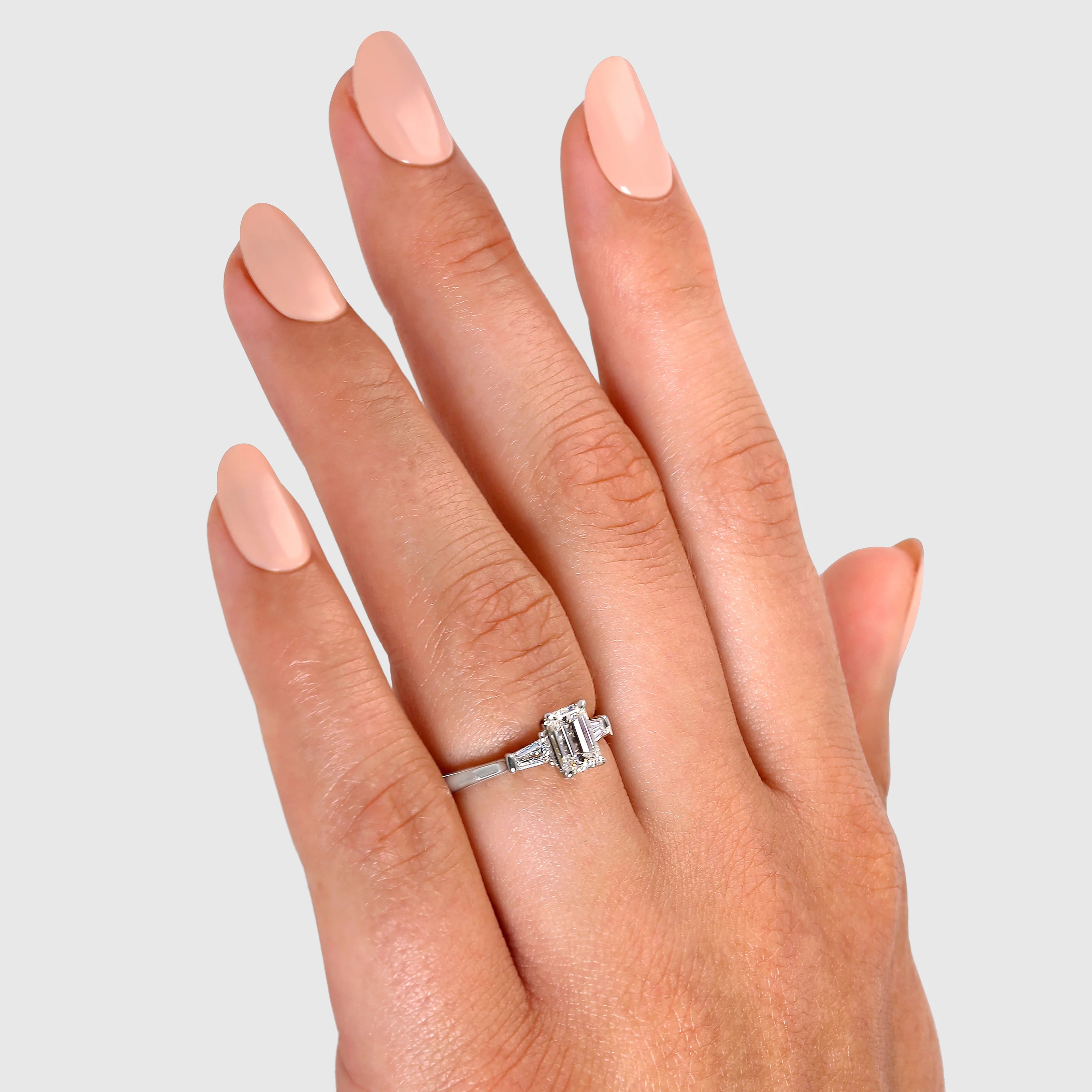 Shimansky 0.7ct Emerald Diamond Dahlia Engagement Ring in Platinum Model View