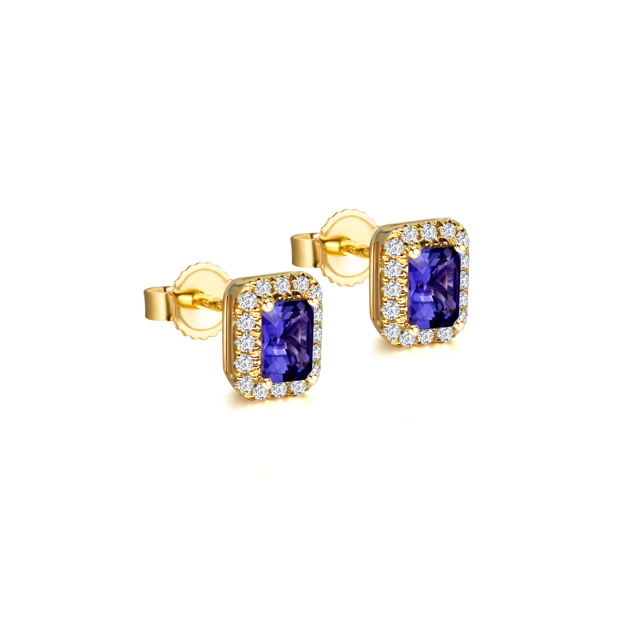 Shimansky 1.1 TCW Tanzanite Emerald Halo Earrings in 14K Gold 3D View