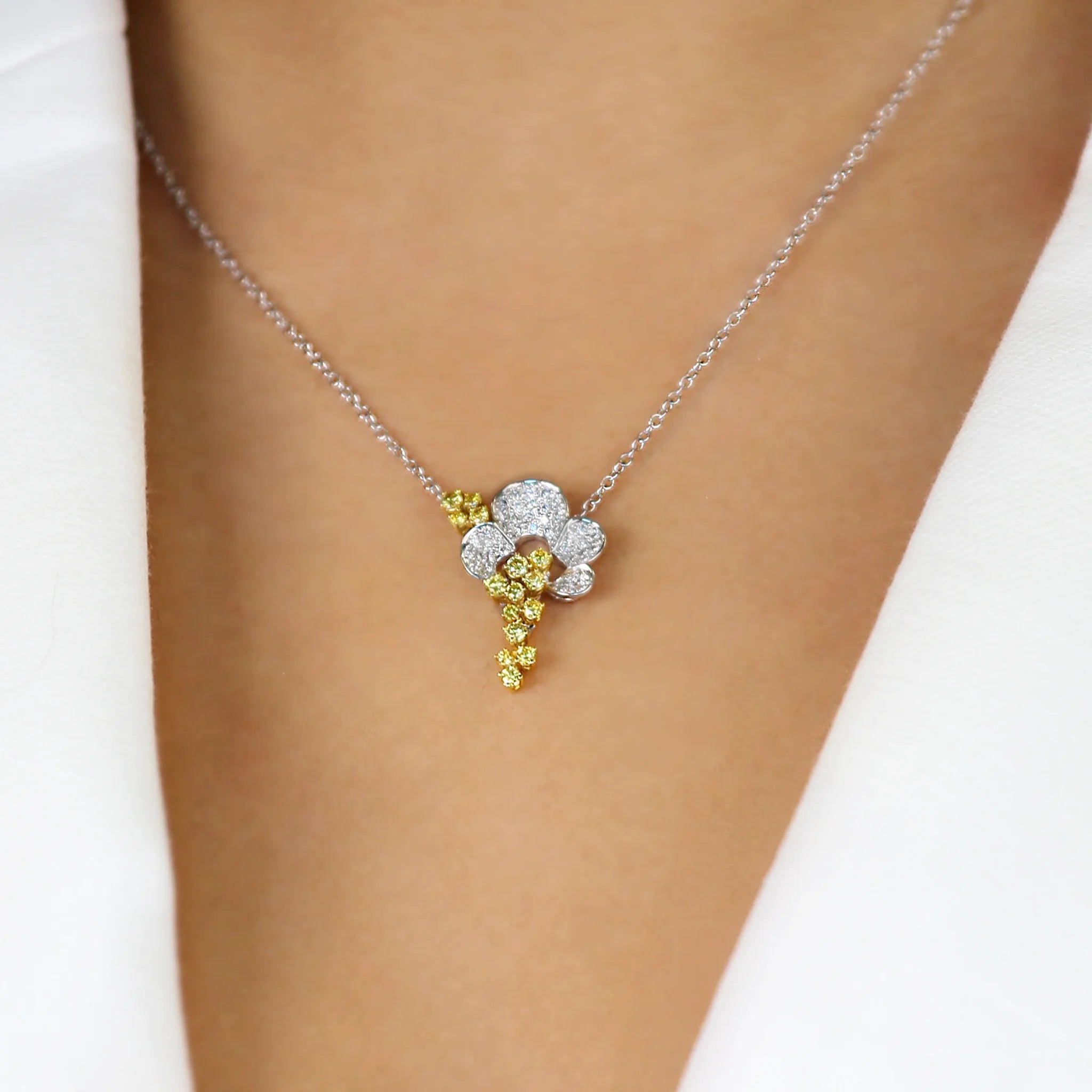 Shimansky 1.2 TCW Fancy Yellow Dress Necklace in 18K White & Yellow Gold Model View