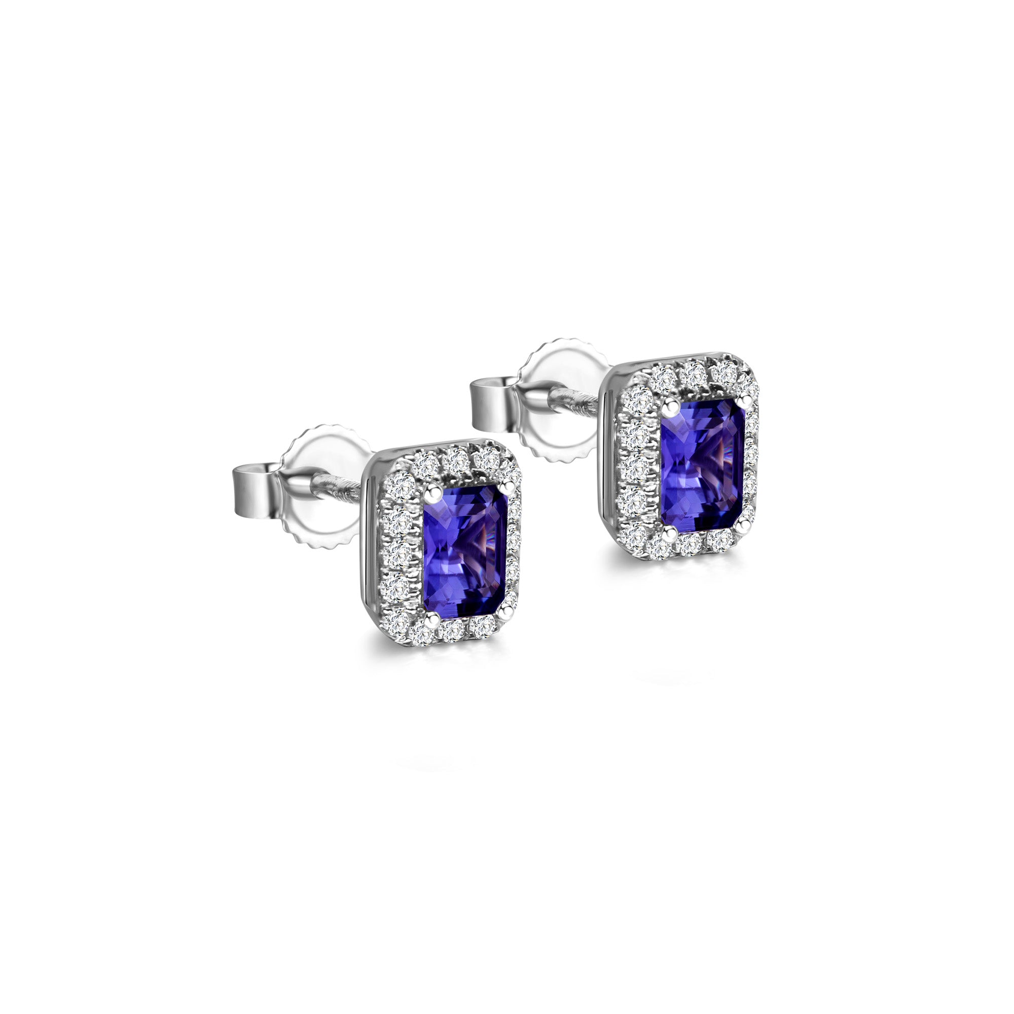 Shimansky 1.3 TCW Tanzanite Emerald Halo Earrings in 14K White Gold 3D View
